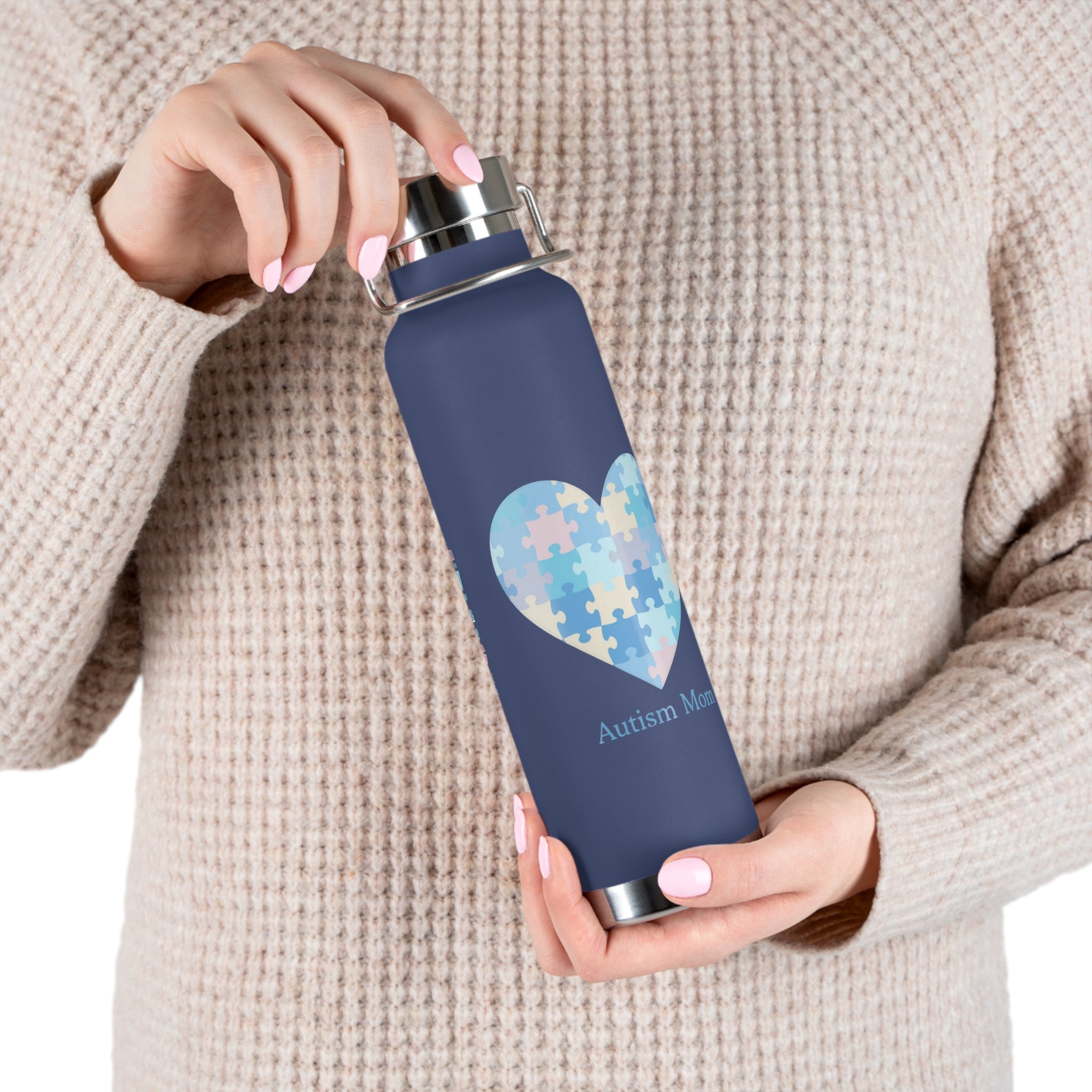 Autism Mom Puzzle Heart Copper Insulated Bottle — 22oz Vacuum Flask