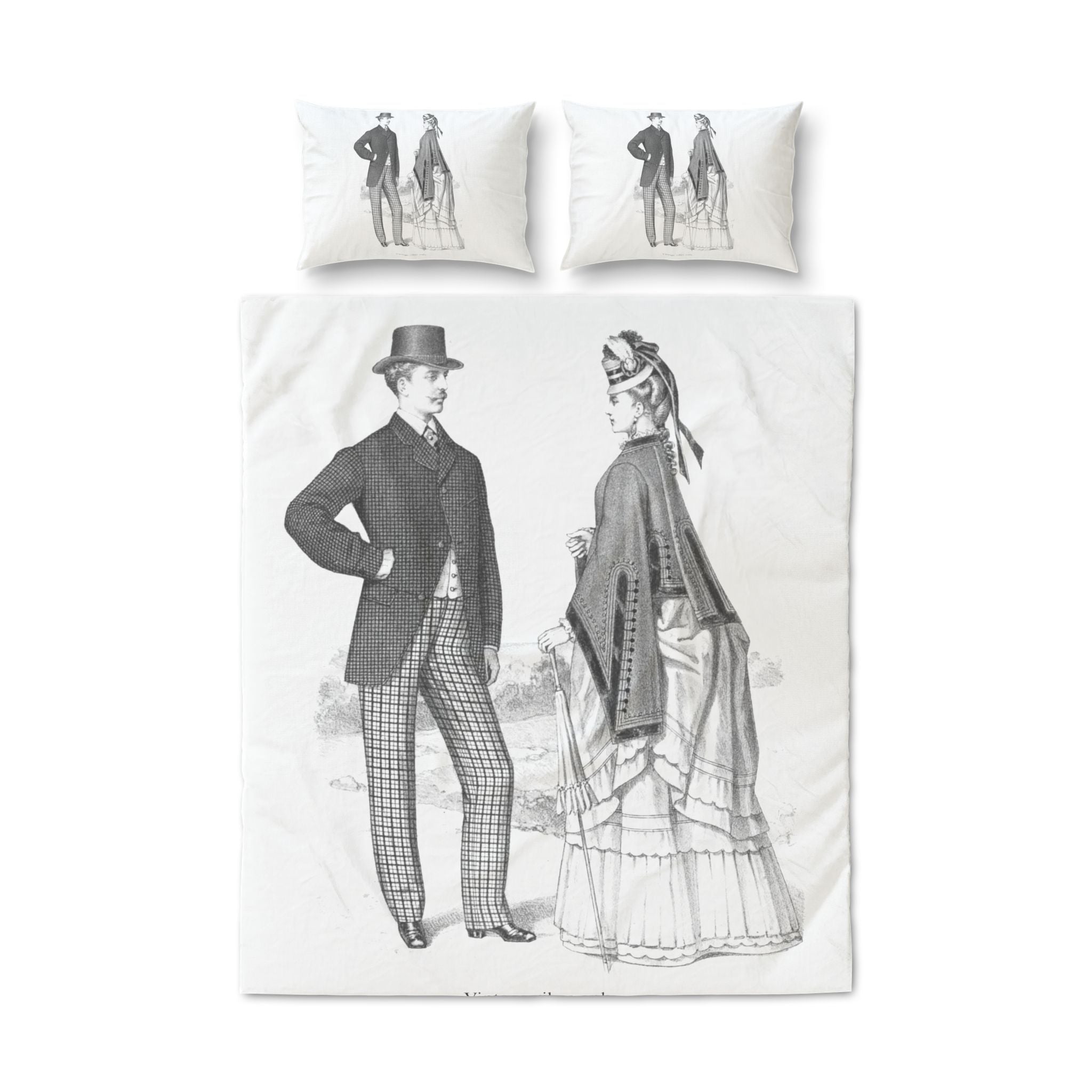 Vintage Victorian Couple Quilt Cover Set - 3-Piece Bedding