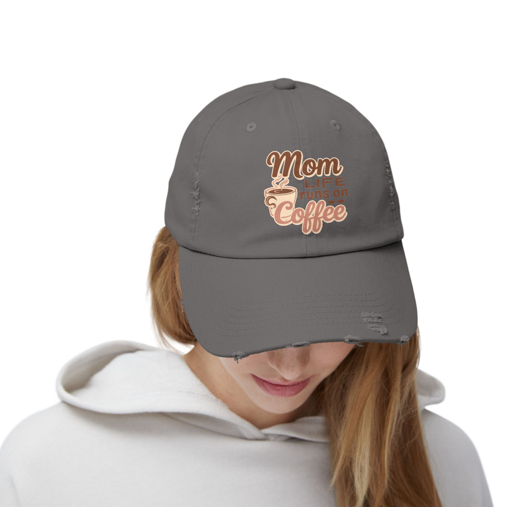 Mom Life Runs on Coffee Distressed Cap