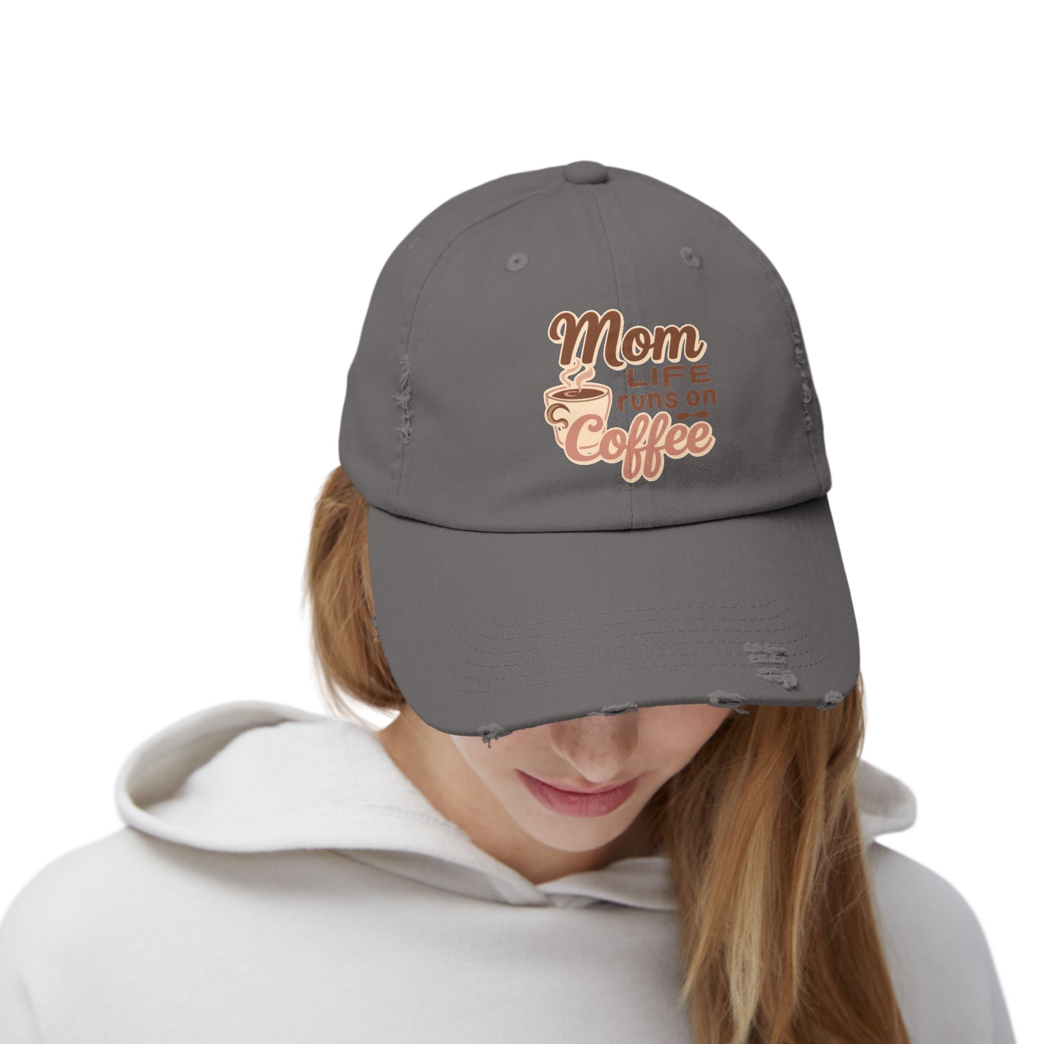 Mom Life Runs on Coffee Distressed Cap