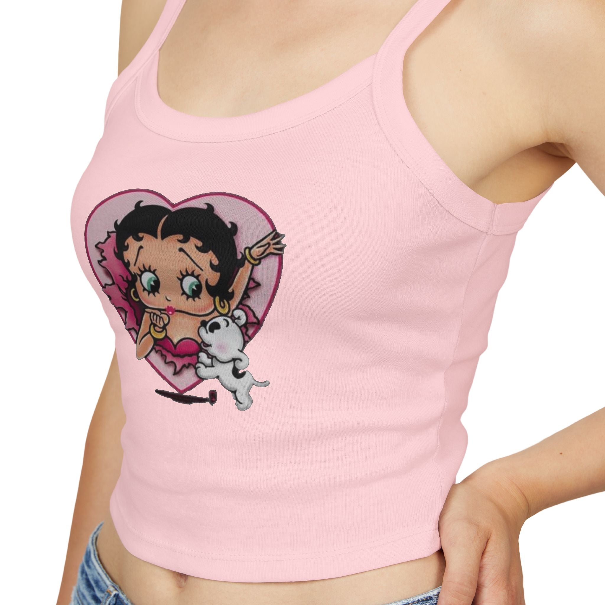 Betty Boop Heart Crop Tank Top — Cute Retro Cartoon Graphic Spaghetti-Strap Tank