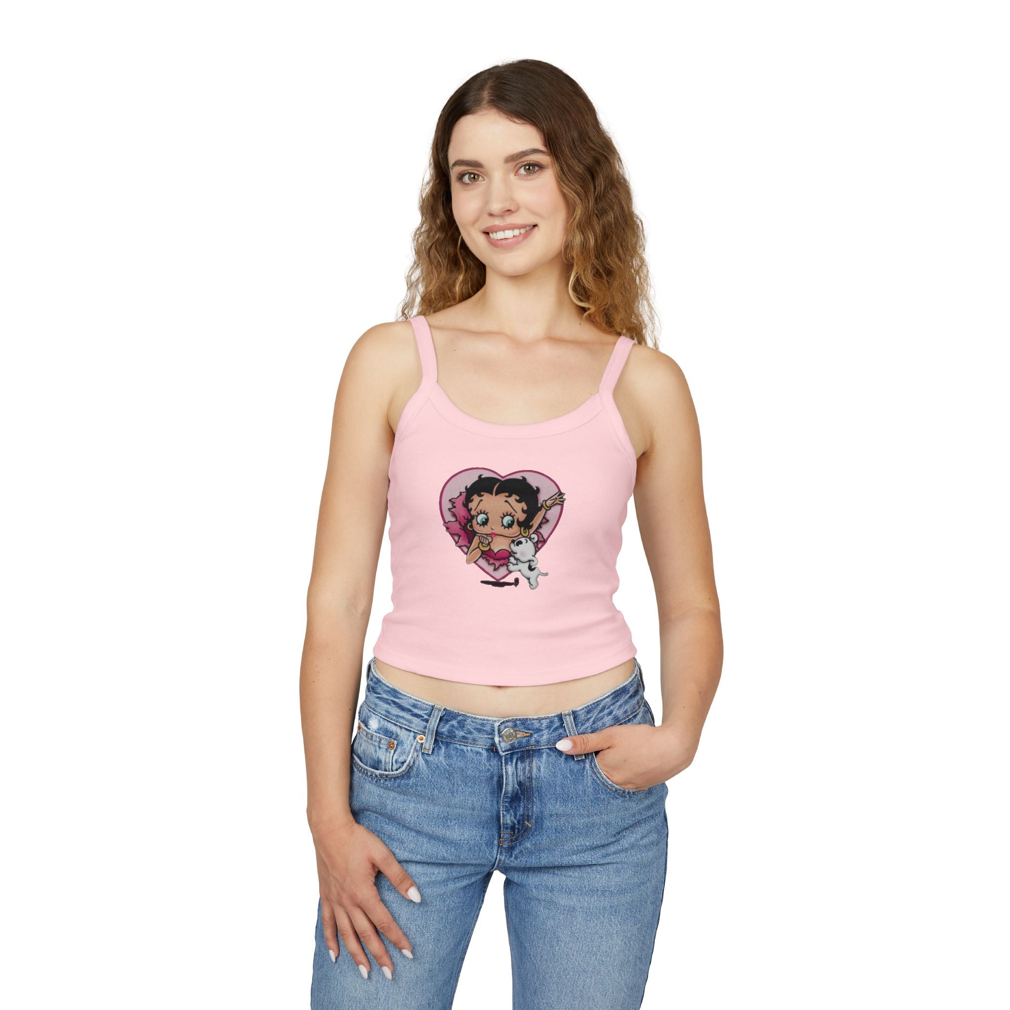 Betty Boop Heart Crop Tank Top — Cute Retro Cartoon Graphic Spaghetti-Strap Tank