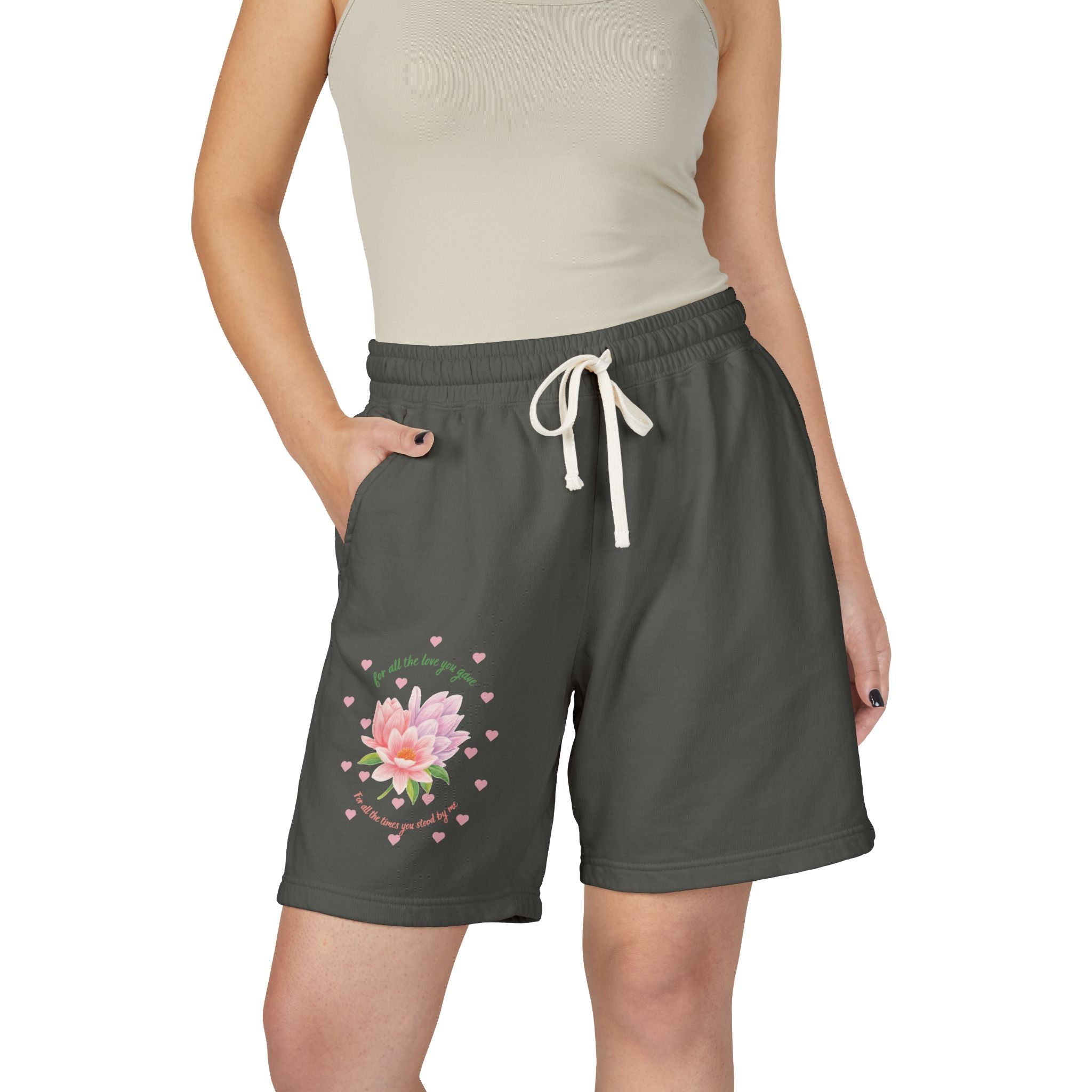 Floral Heart Blossom Sweat Shorts — "All the Love You Give" Lightweight Fleece