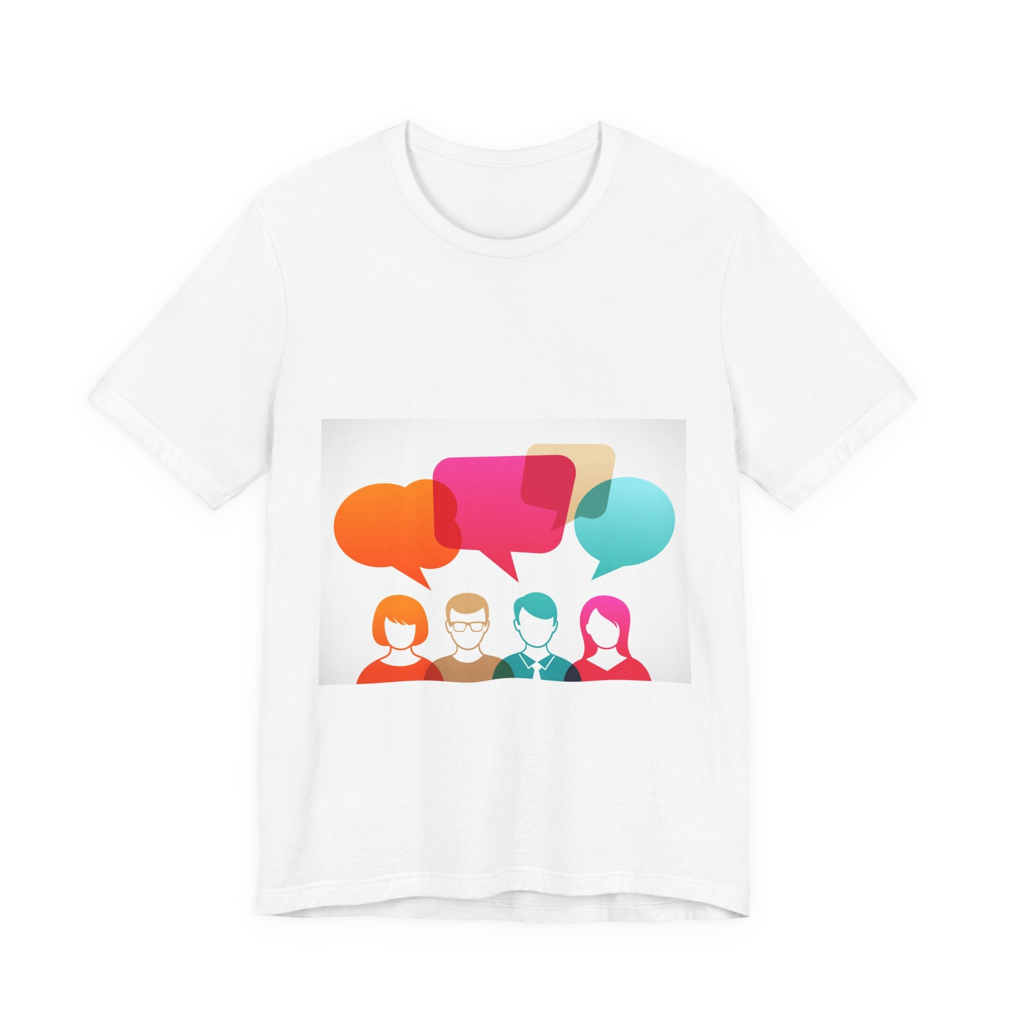 Conversation Crew Graphic Tee — Colorful Speech Bubble Design