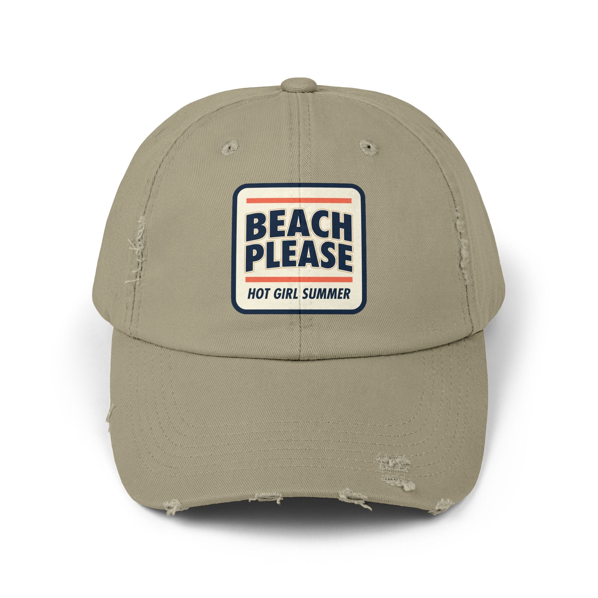 Beach Please Distressed Cap - "Hot Girl Summer" Retro Patch Baseball Hat