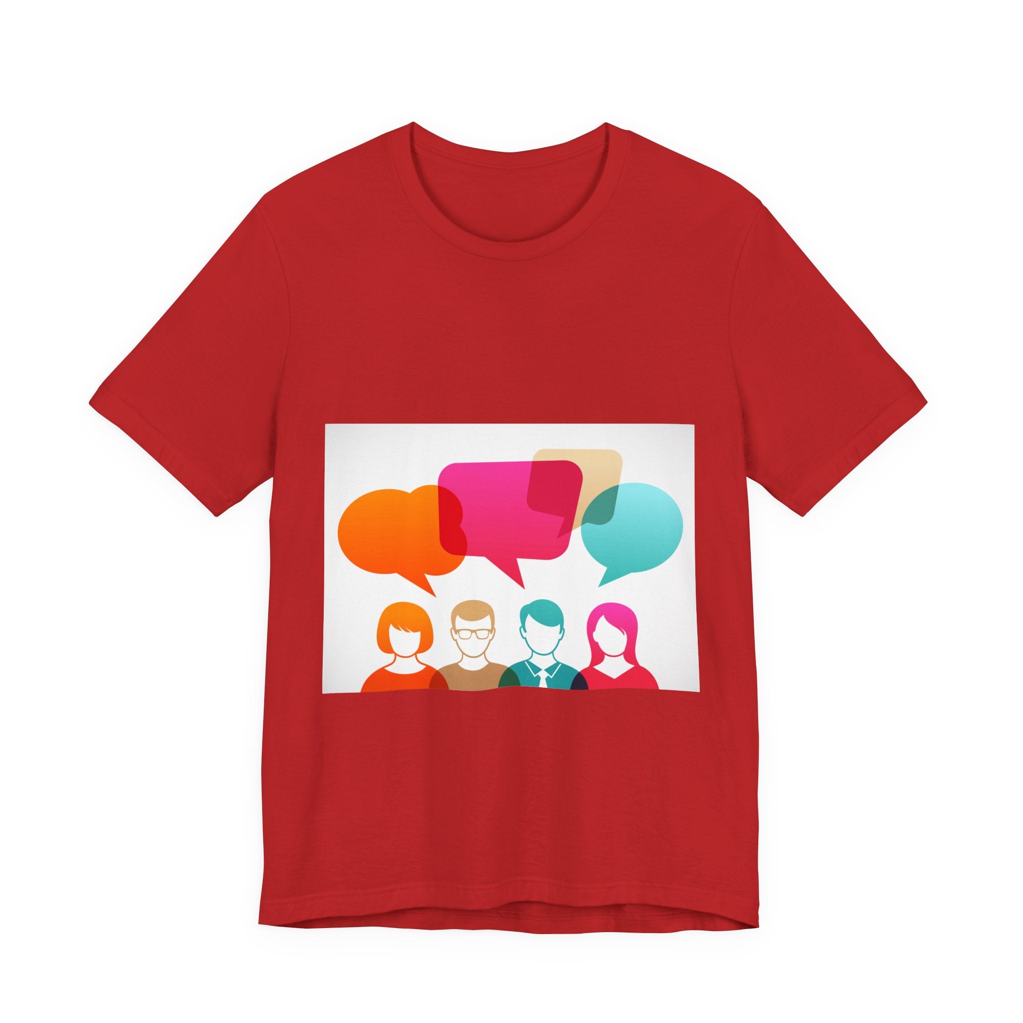 Conversation Crew Graphic Tee — Colorful Speech Bubble Design