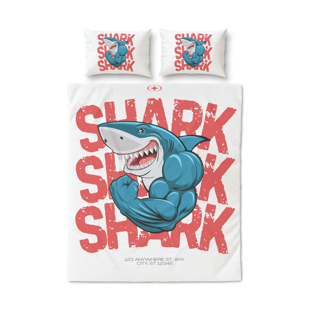 Shark Power Quilt Cover Set – 3-Piece Cartoon Shark Duvet & Pillowcase Set