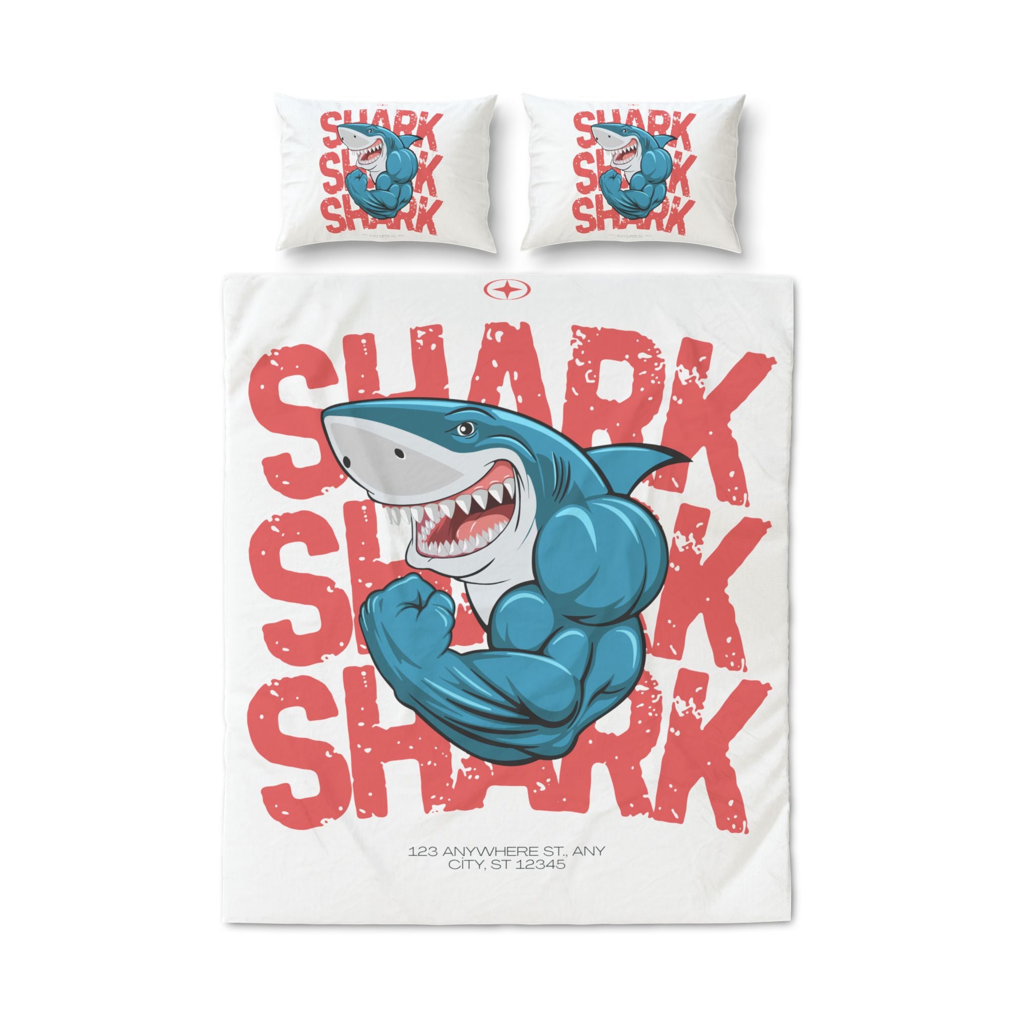 Shark Power Quilt Cover Set – 3-Piece Cartoon Shark Duvet & Pillowcase Set