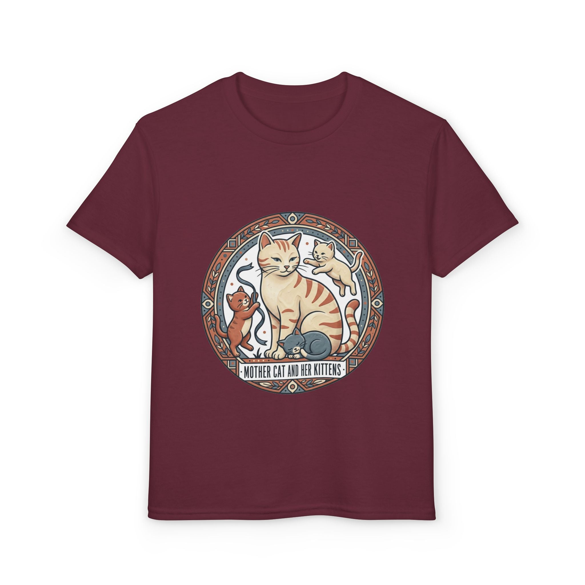 Kids' Cat Mom & Kittens Youth T-Shirt — Cute Mother Cat Illustration