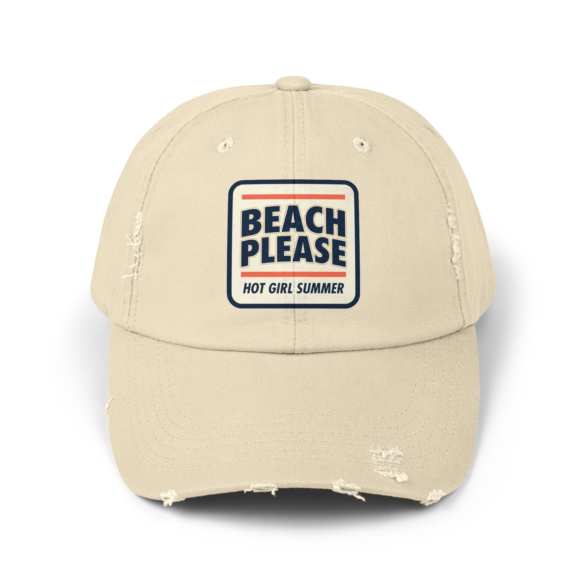 Beach Please Distressed Cap - "Hot Girl Summer" Retro Patch Baseball Hat