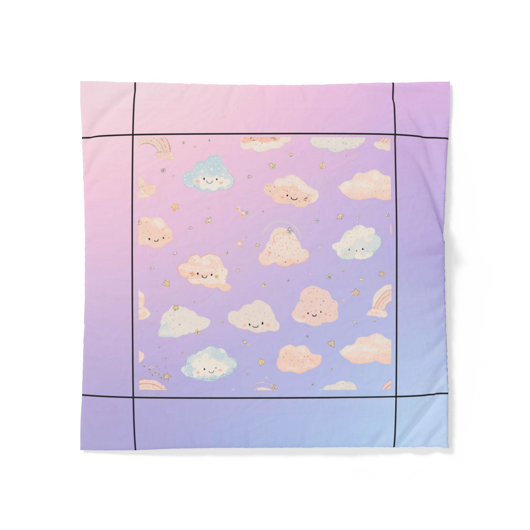 Pastel Kawaii Cloud Duvet Cover – Cute Gradient Cotton Bedding for Kids & Teens
