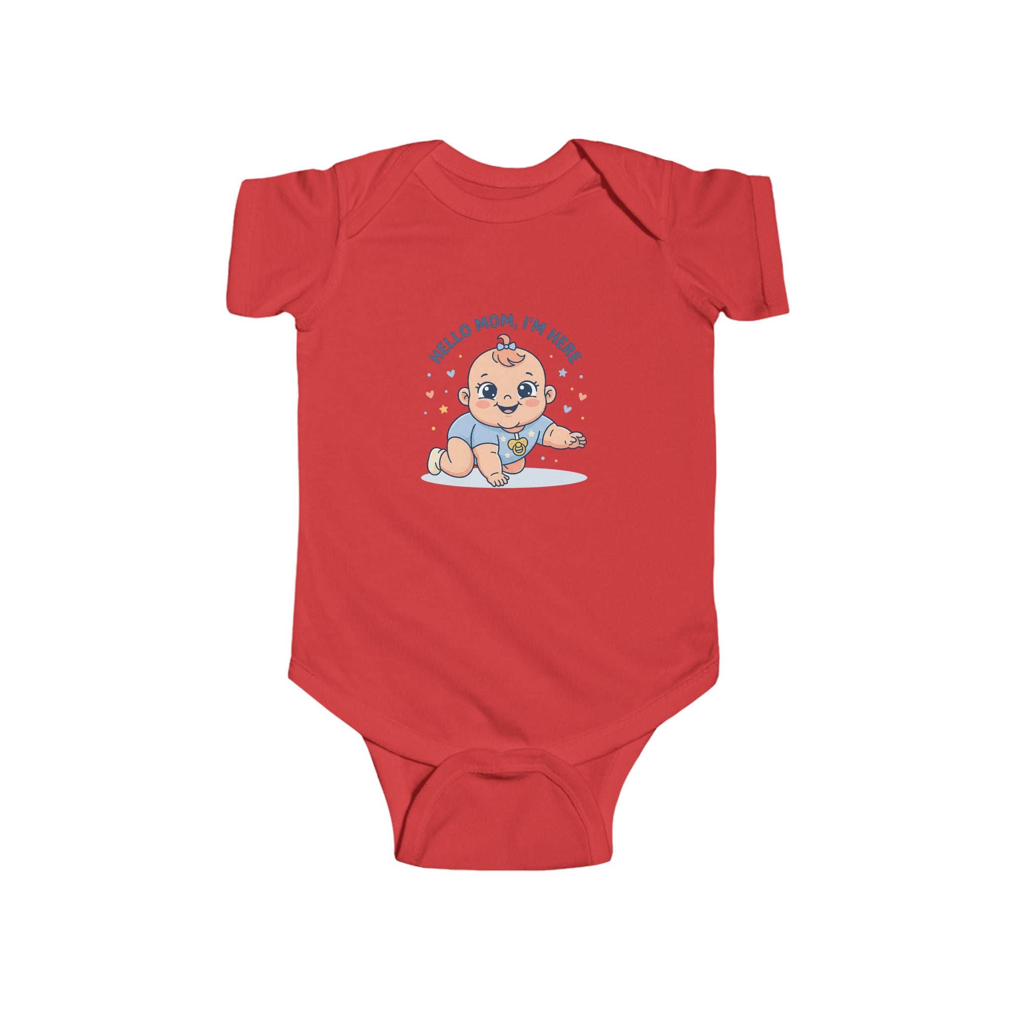 Baby Bodysuit – Cute Retro Baby Graphic "Hello Mom I'm Here" & "Will You Caress Me Mom?" Newborn Onesie