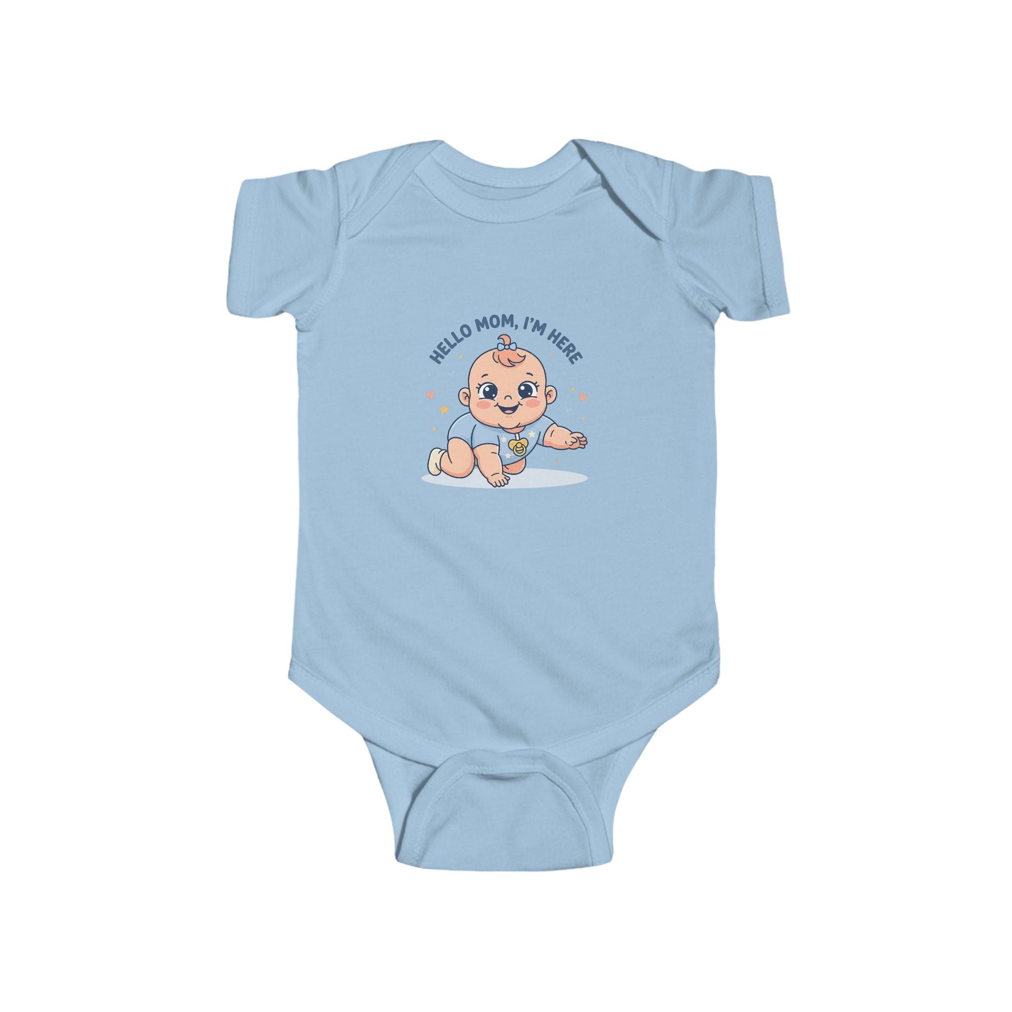 Baby Bodysuit – Cute Retro Baby Graphic "Hello Mom I'm Here" & "Will You Caress Me Mom?" Newborn Onesie