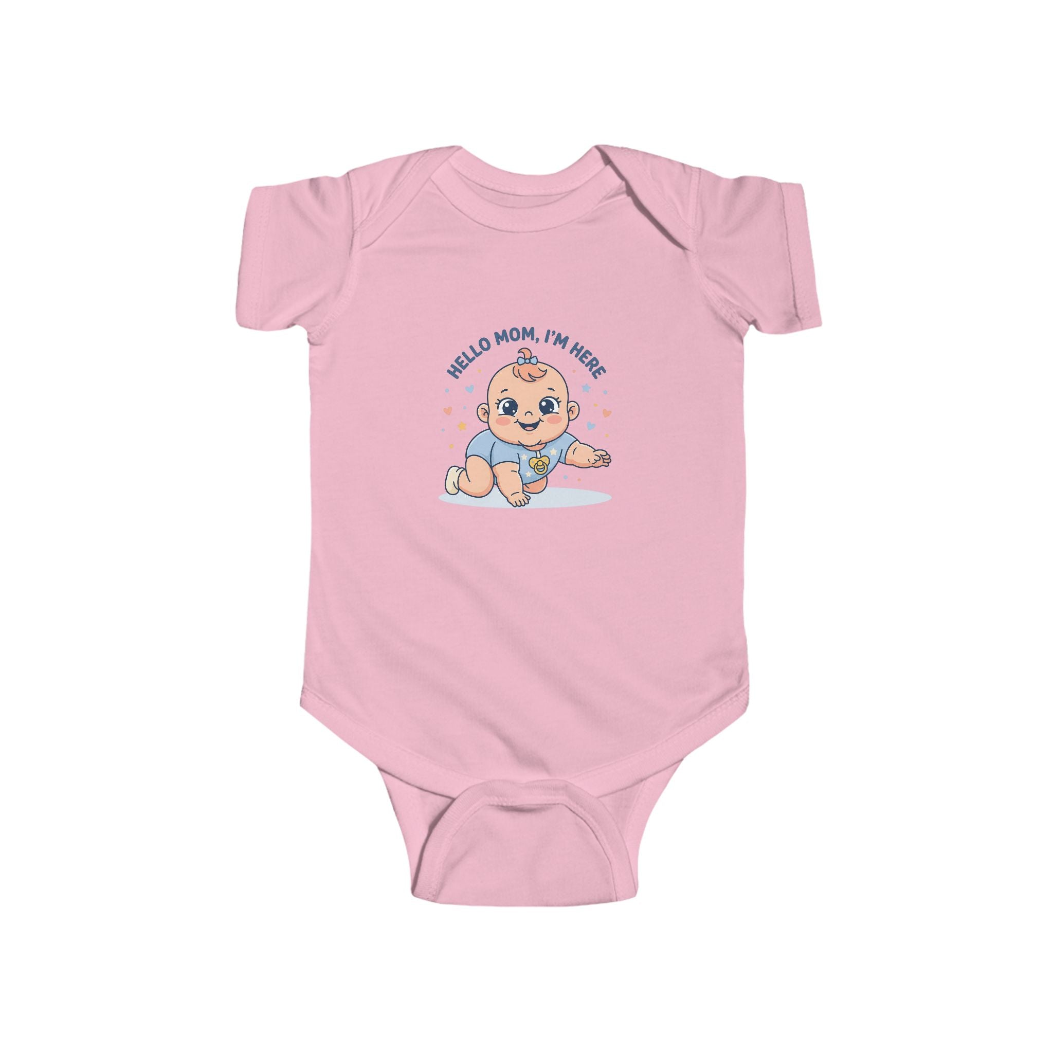 Baby Bodysuit – Cute Retro Baby Graphic "Hello Mom I'm Here" & "Will You Caress Me Mom?" Newborn Onesie