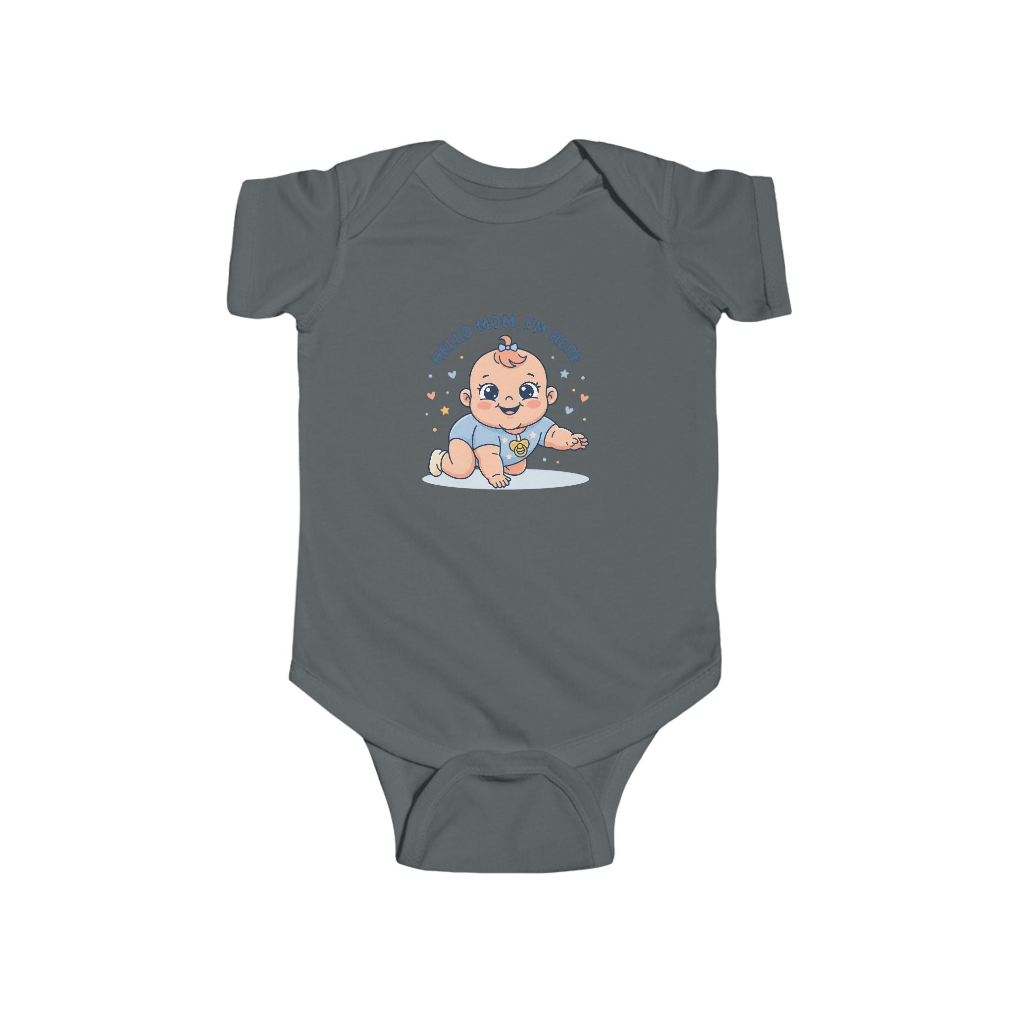 Baby Bodysuit – Cute Retro Baby Graphic "Hello Mom I'm Here" & "Will You Caress Me Mom?" Newborn Onesie