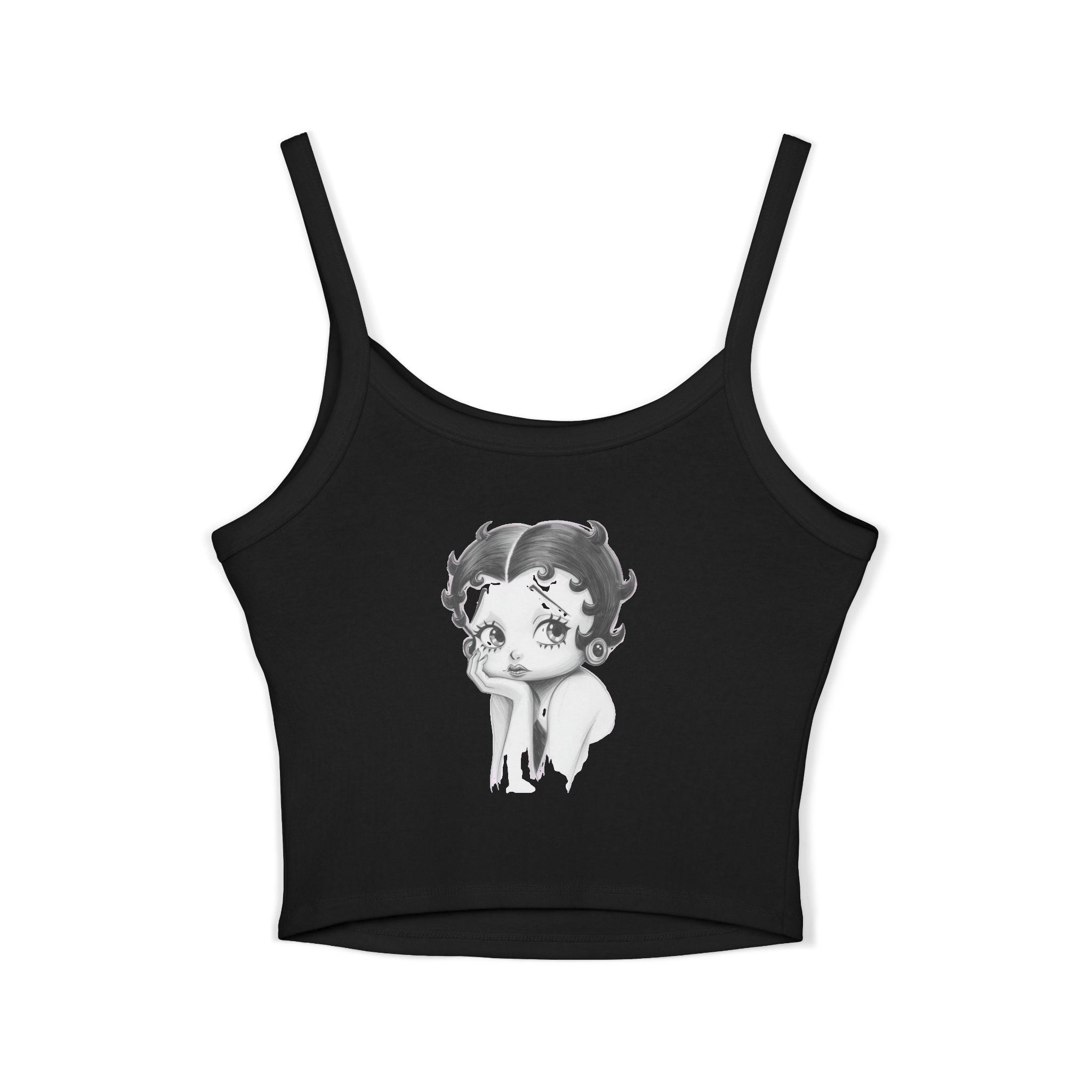 Betty Boop Heart Crop Tank Top — Cute Retro Cartoon Graphic Spaghetti-Strap Tank