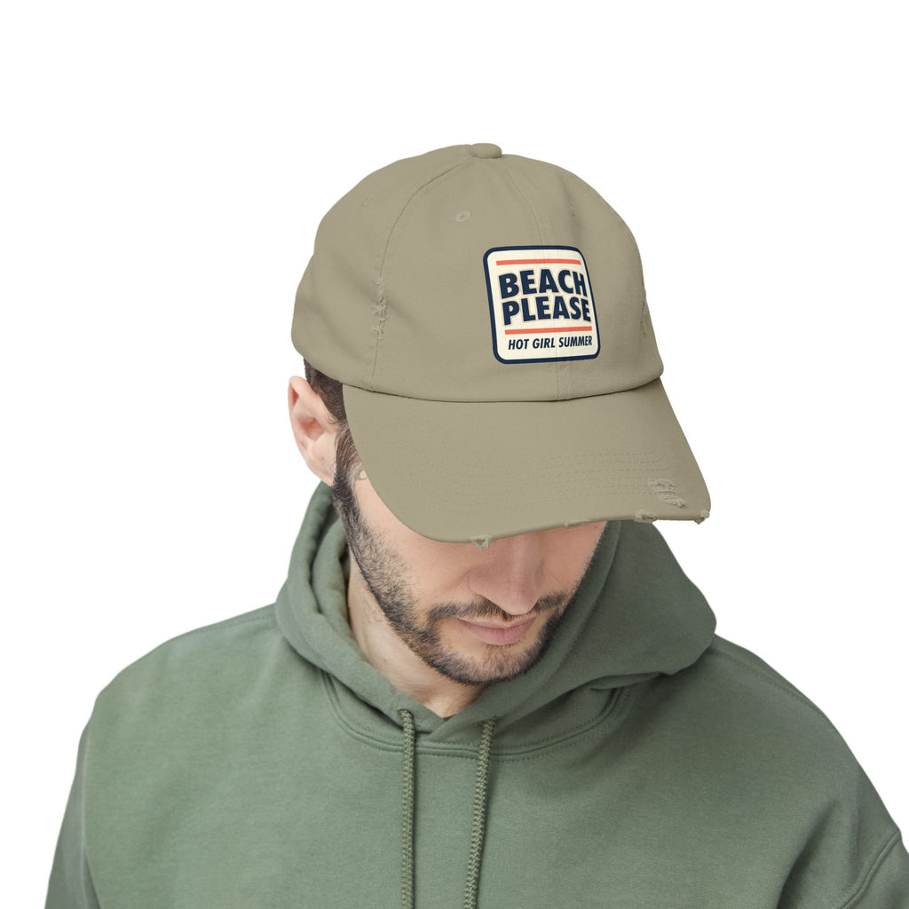 Beach Please Distressed Cap - "Hot Girl Summer" Retro Patch Baseball Hat