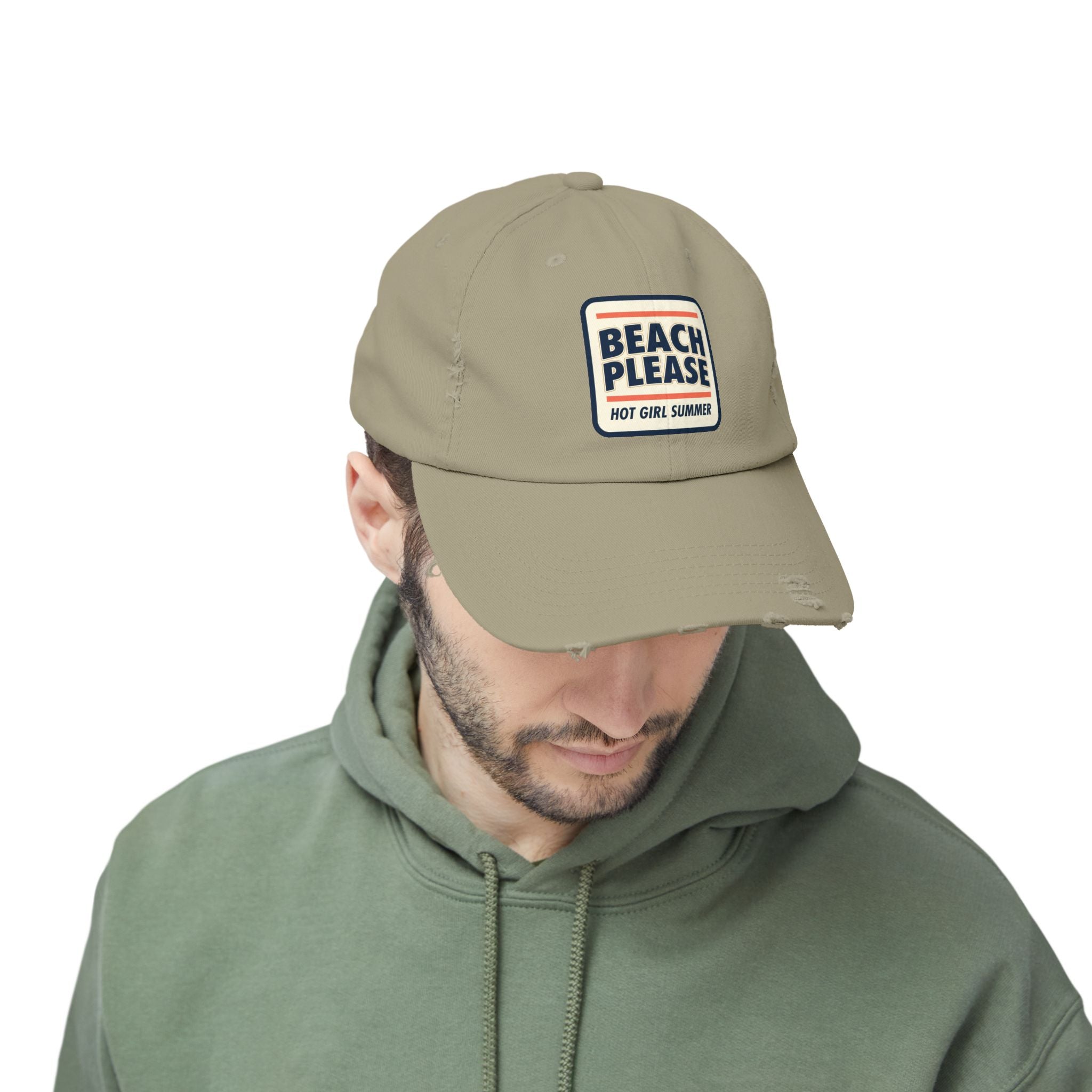 Beach Please Distressed Cap - "Hot Girl Summer" Retro Patch Baseball Hat
