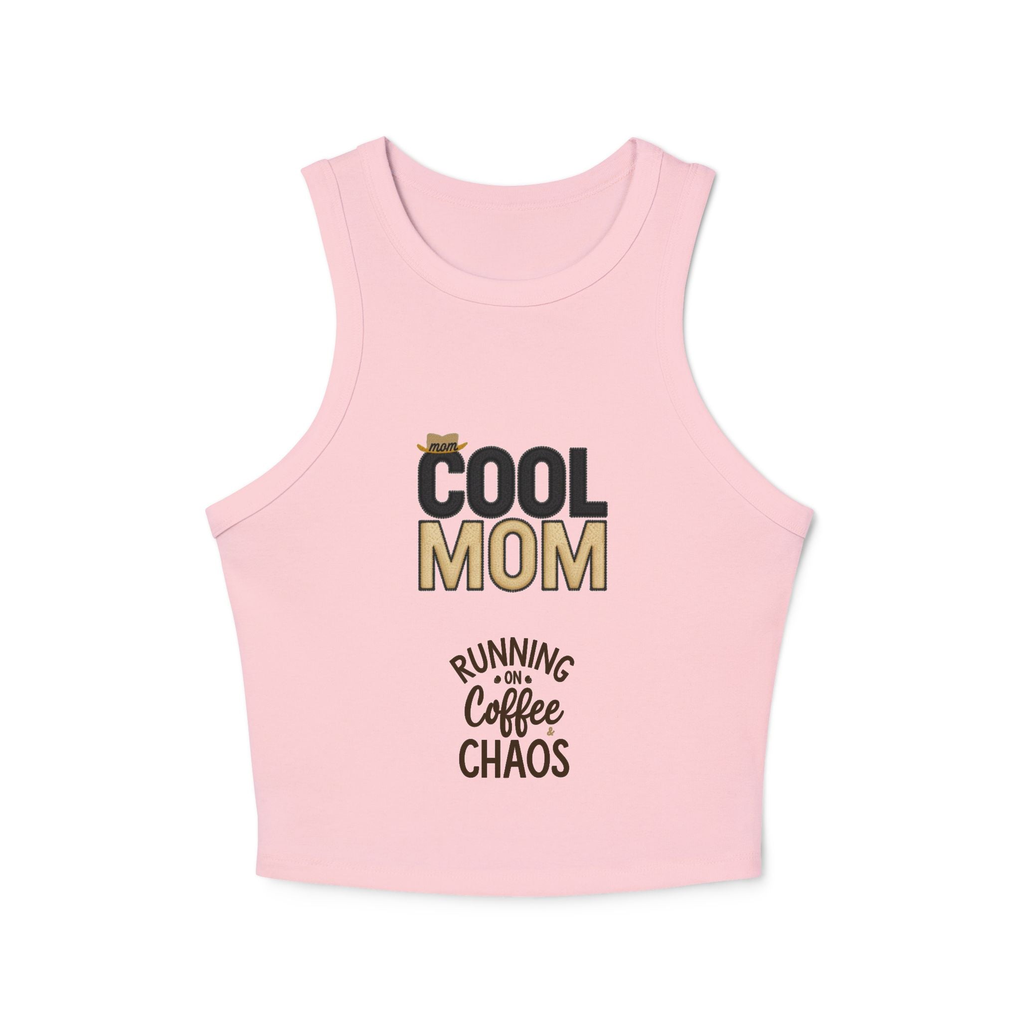 Cool Mom Racer Tank Top – "Running On Coffee & Chaos" Graphic