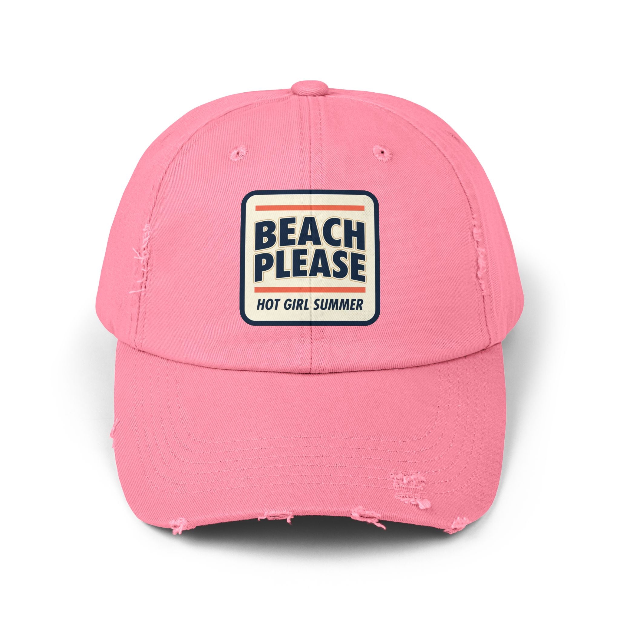 Beach Please Distressed Cap - "Hot Girl Summer" Retro Patch Baseball Hat