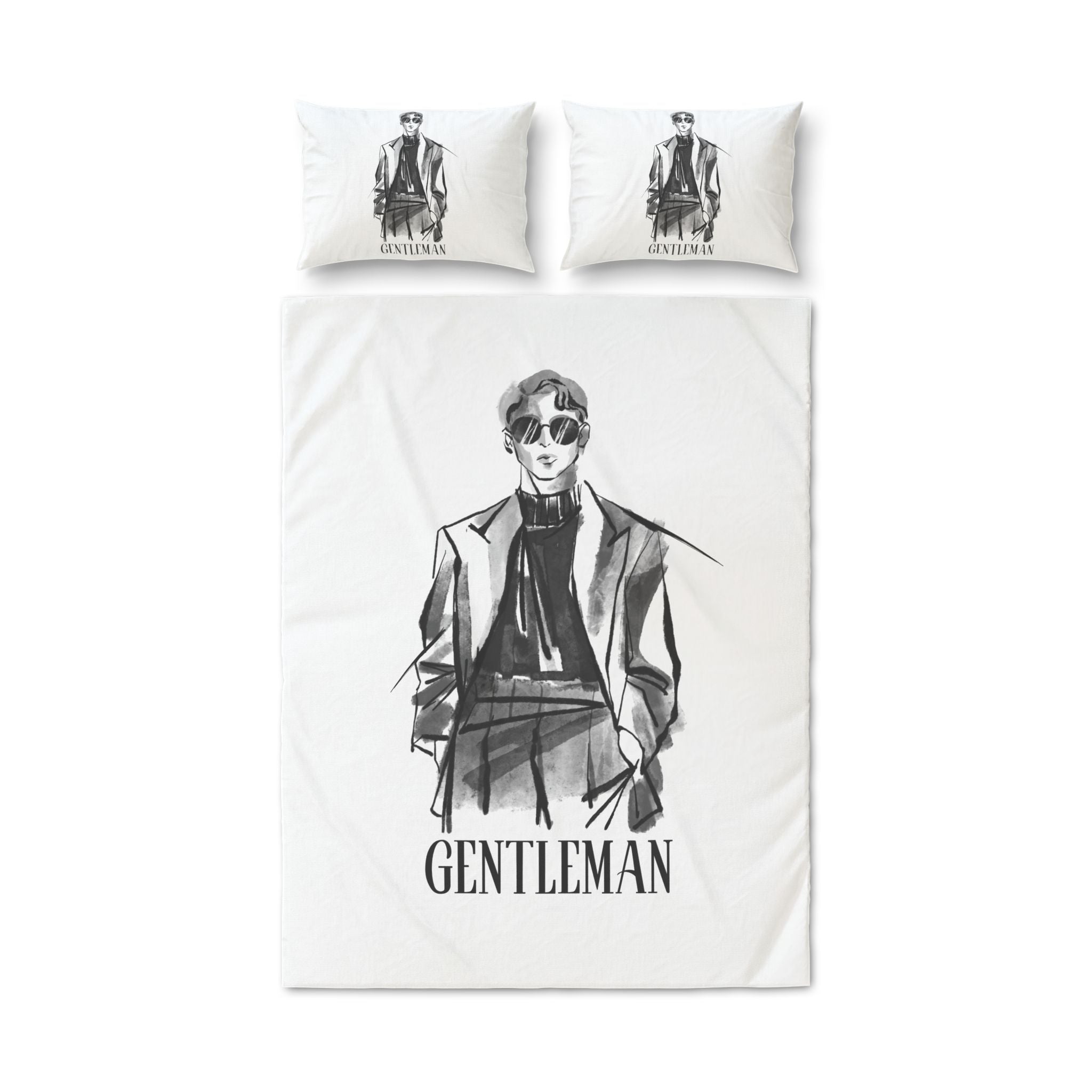 Gentleman Sketch Quilt Cover Set – Minimal Monochrome Bedding