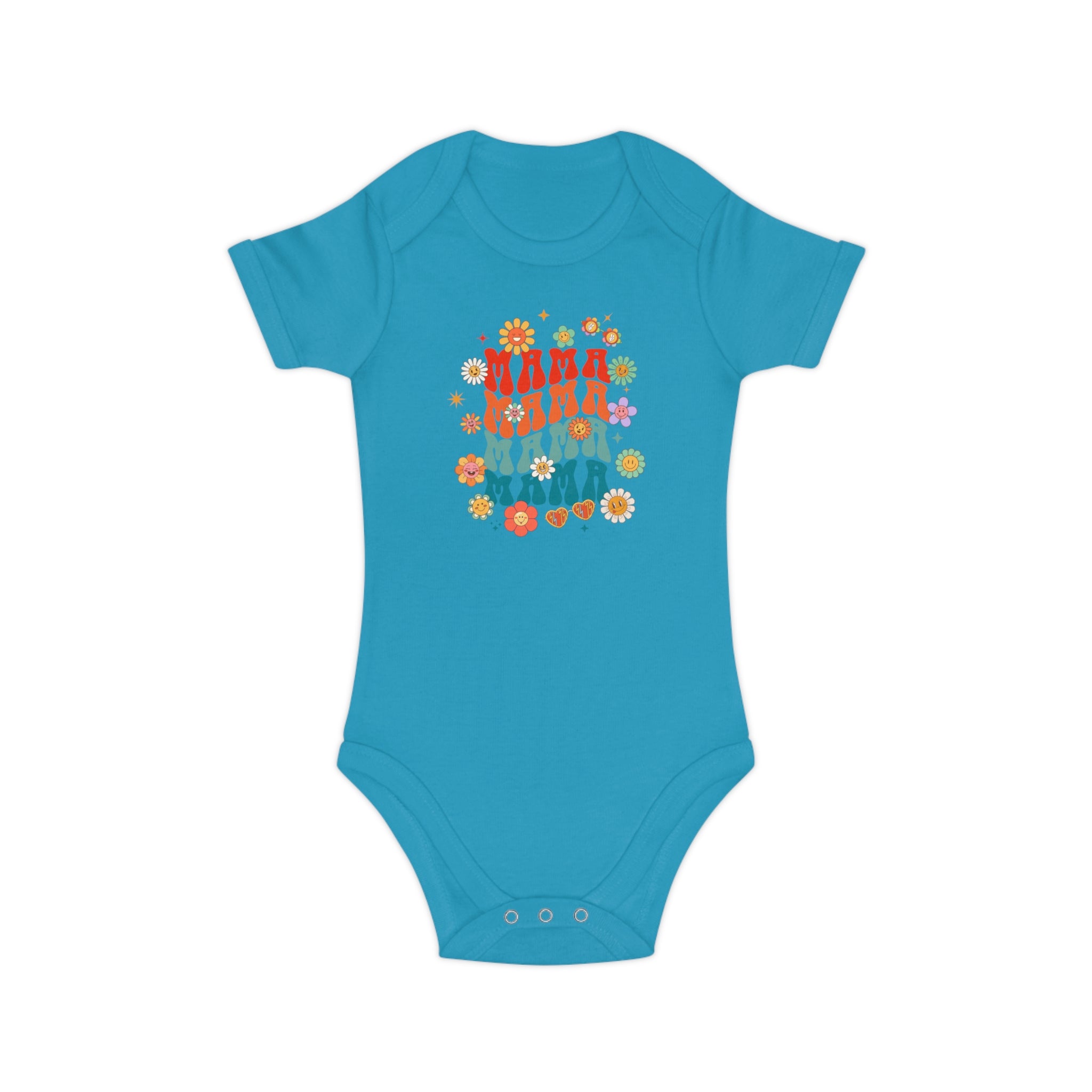 Retro Floral Family Baby Bodysuit — Colorful Vintage Dolls & Flowers