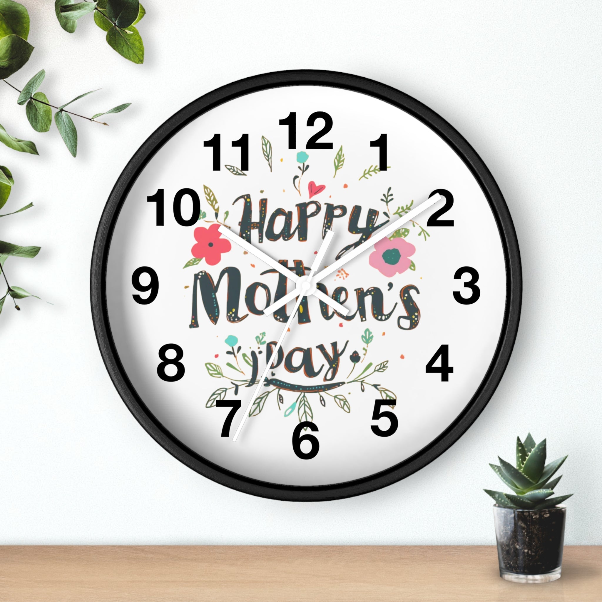 Mother's Day Wall Clock — 'Happy Mother's Day' Floral Decorative Clock