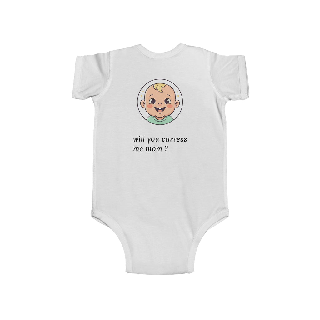 Baby Bodysuit – Cute Retro Baby Graphic "Hello Mom I'm Here" & "Will You Caress Me Mom?" Newborn Onesie