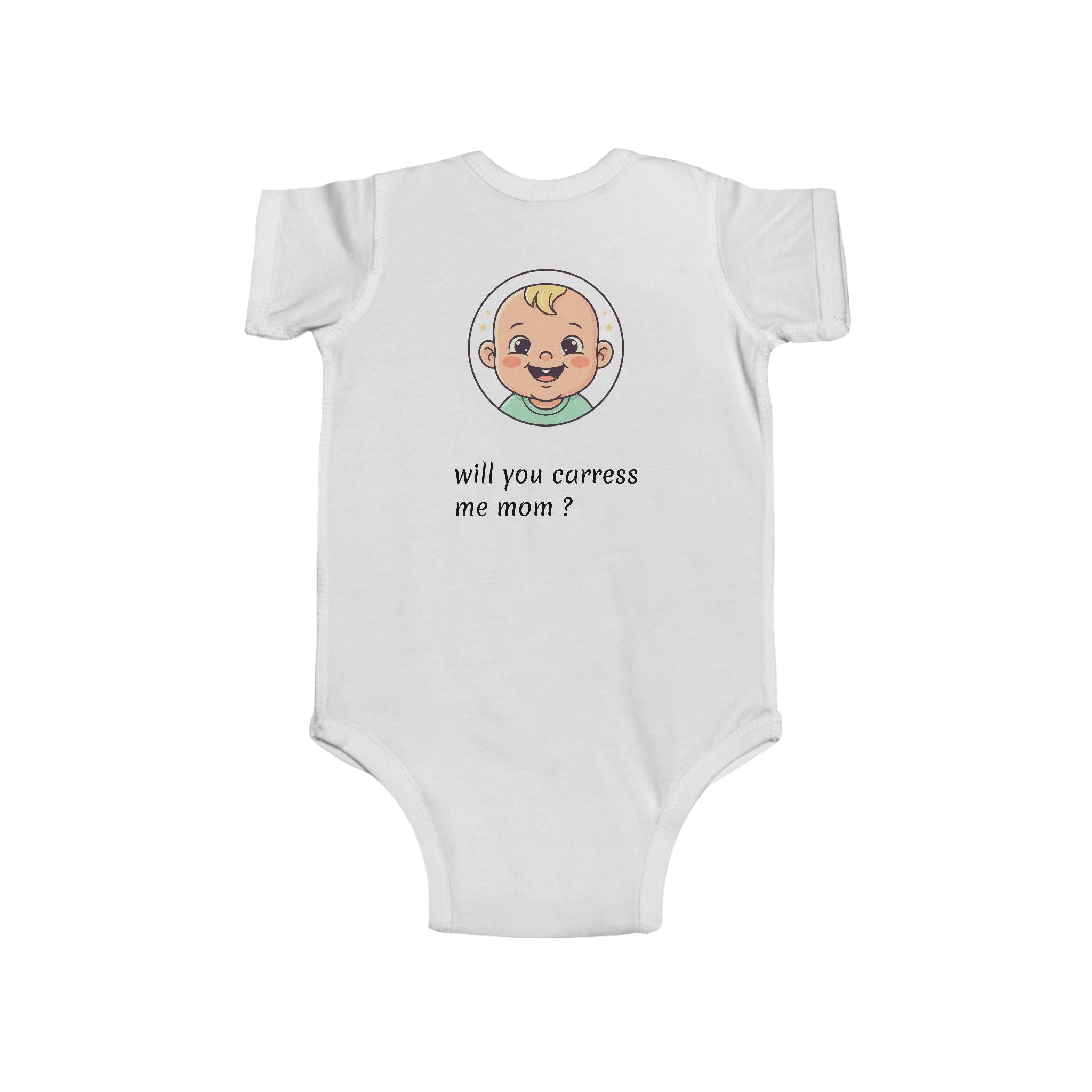 Baby Bodysuit – Cute Retro Baby Graphic "Hello Mom I'm Here" & "Will You Caress Me Mom?" Newborn Onesie