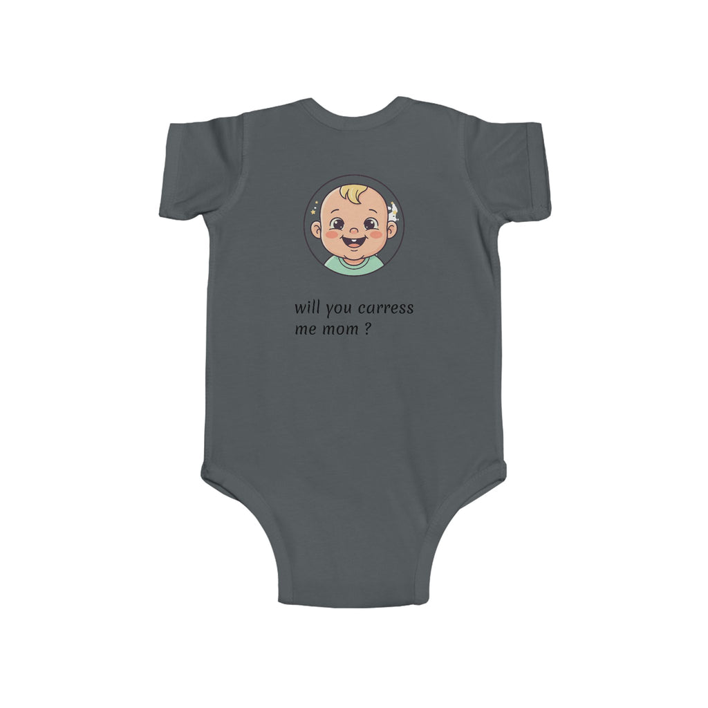 Baby Bodysuit – Cute Retro Baby Graphic "Hello Mom I'm Here" & "Will You Caress Me Mom?" Newborn Onesie