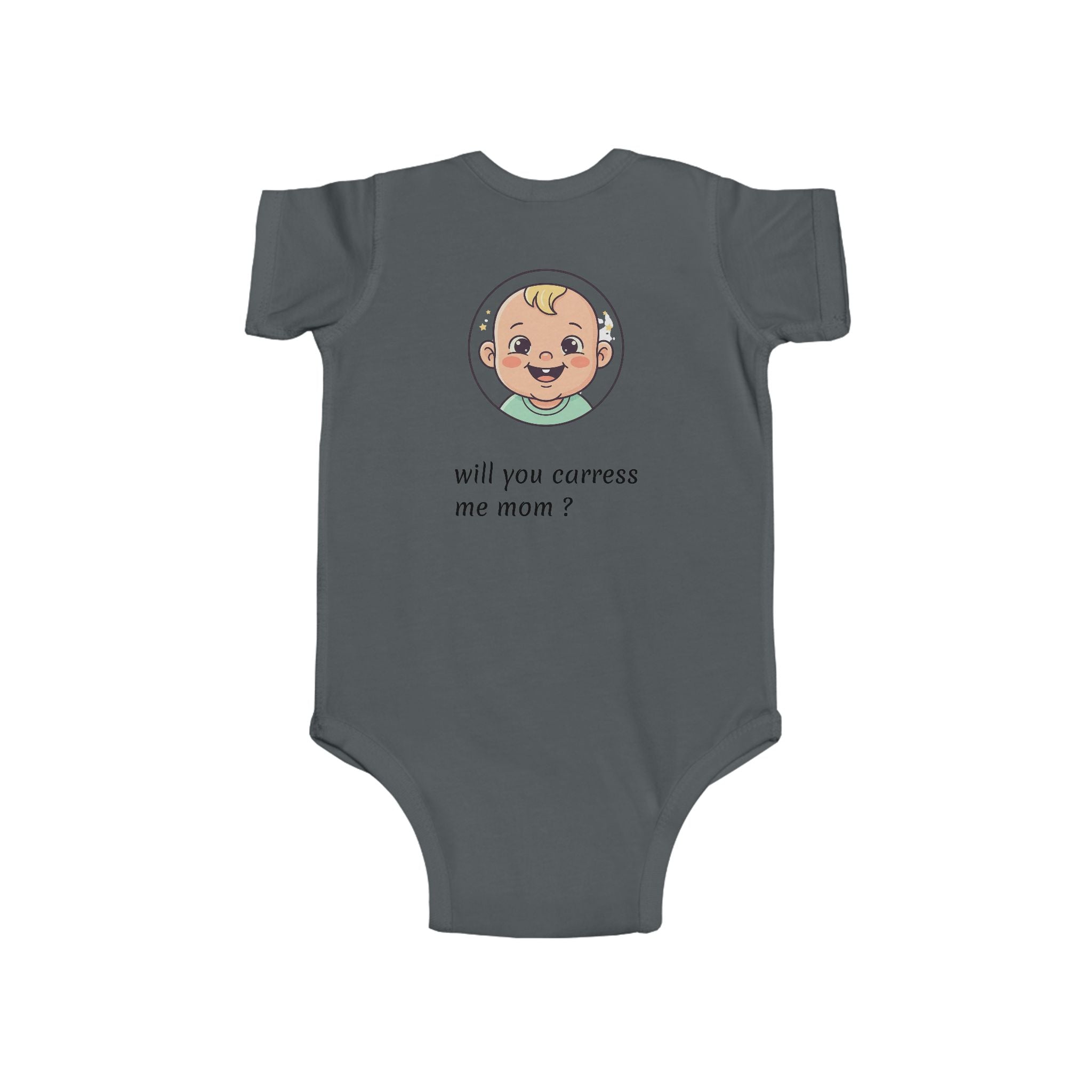 Baby Bodysuit – Cute Retro Baby Graphic "Hello Mom I'm Here" & "Will You Caress Me Mom?" Newborn Onesie