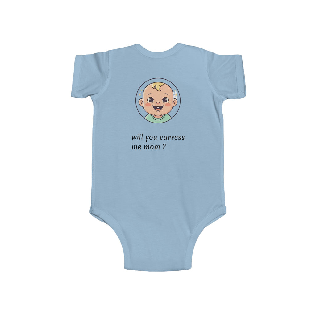Baby Bodysuit – Cute Retro Baby Graphic "Hello Mom I'm Here" & "Will You Caress Me Mom?" Newborn Onesie