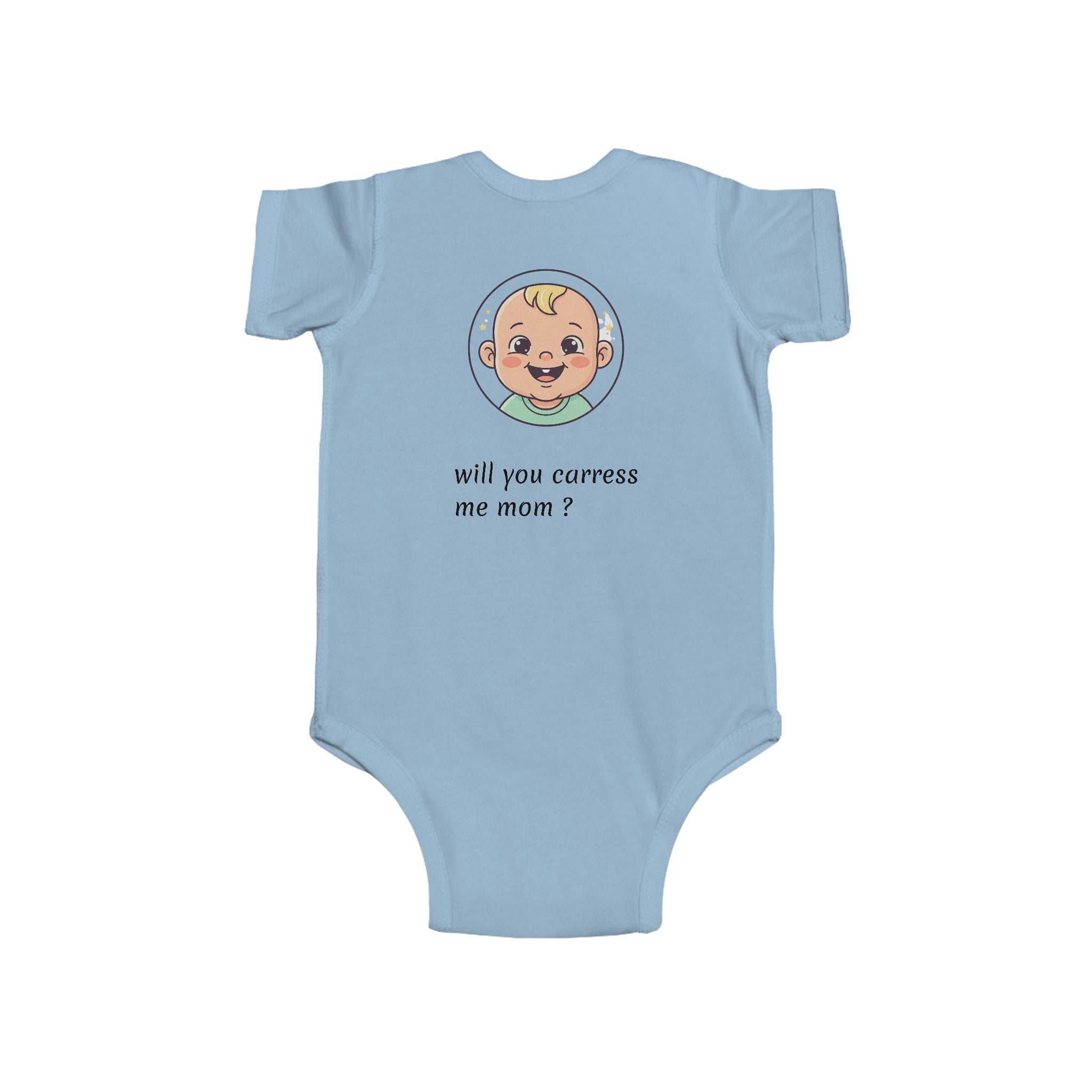 Baby Bodysuit – Cute Retro Baby Graphic "Hello Mom I'm Here" & "Will You Caress Me Mom?" Newborn Onesie