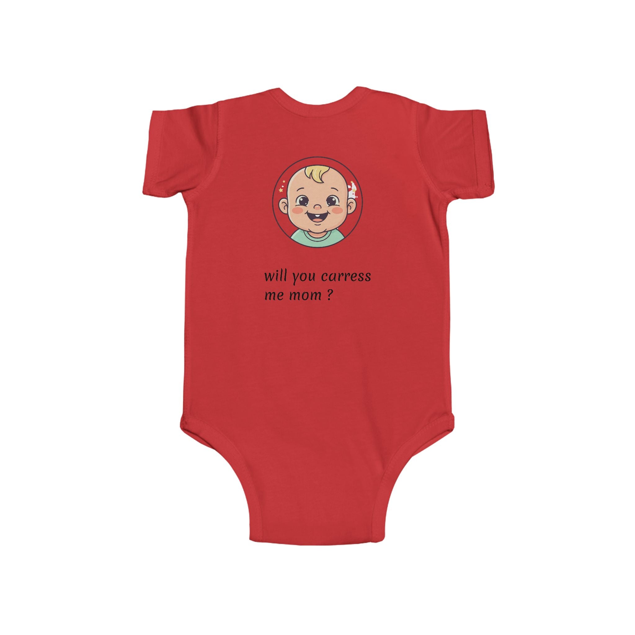 Baby Bodysuit – Cute Retro Baby Graphic "Hello Mom I'm Here" & "Will You Caress Me Mom?" Newborn Onesie