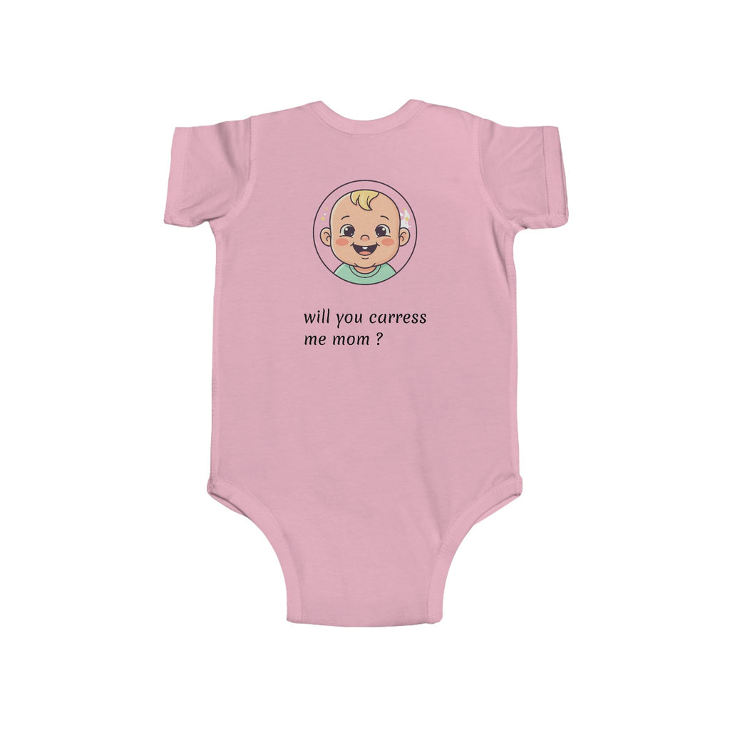 Baby Bodysuit – Cute Retro Baby Graphic "Hello Mom I'm Here" & "Will You Caress Me Mom?" Newborn Onesie