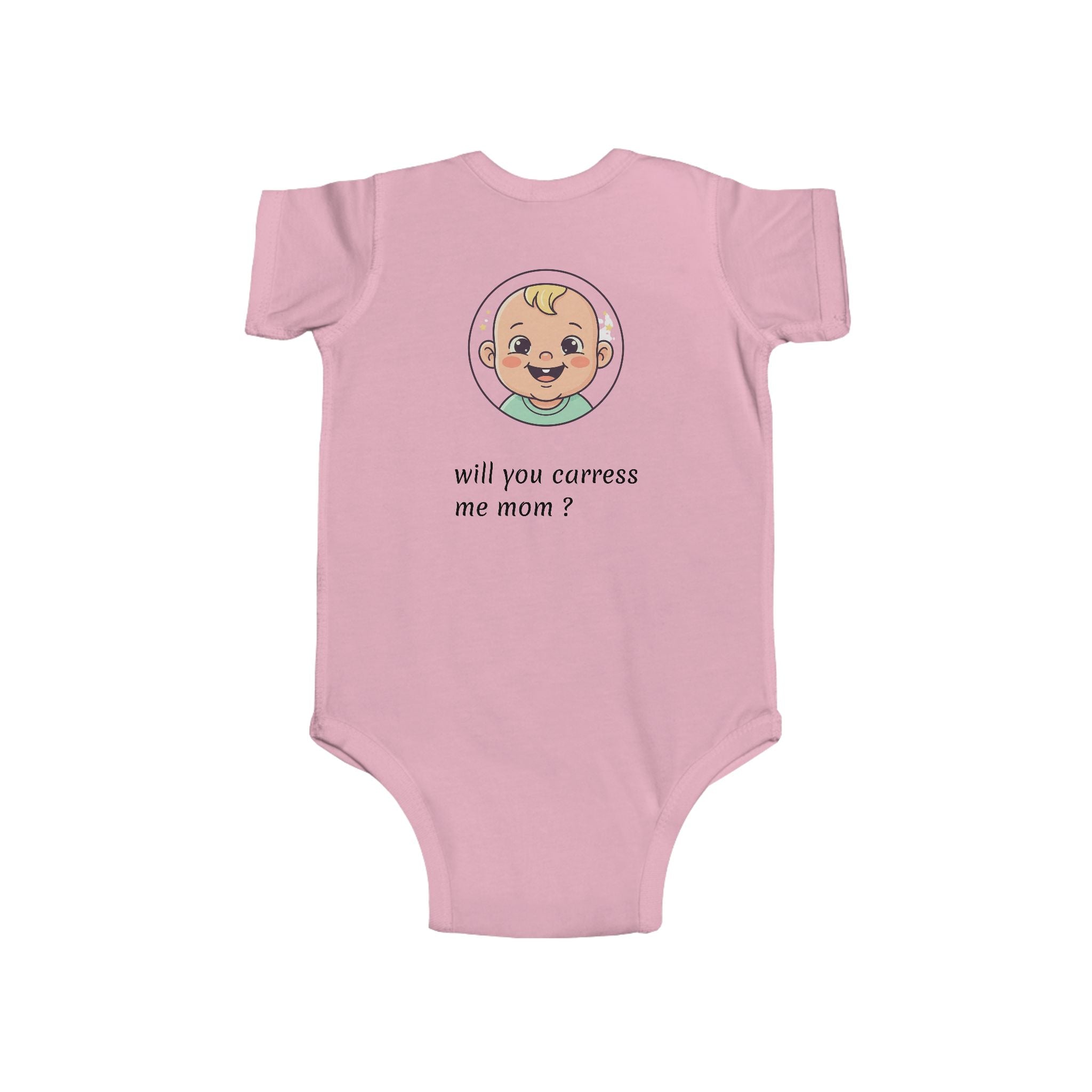 Baby Bodysuit – Cute Retro Baby Graphic "Hello Mom I'm Here" & "Will You Caress Me Mom?" Newborn Onesie