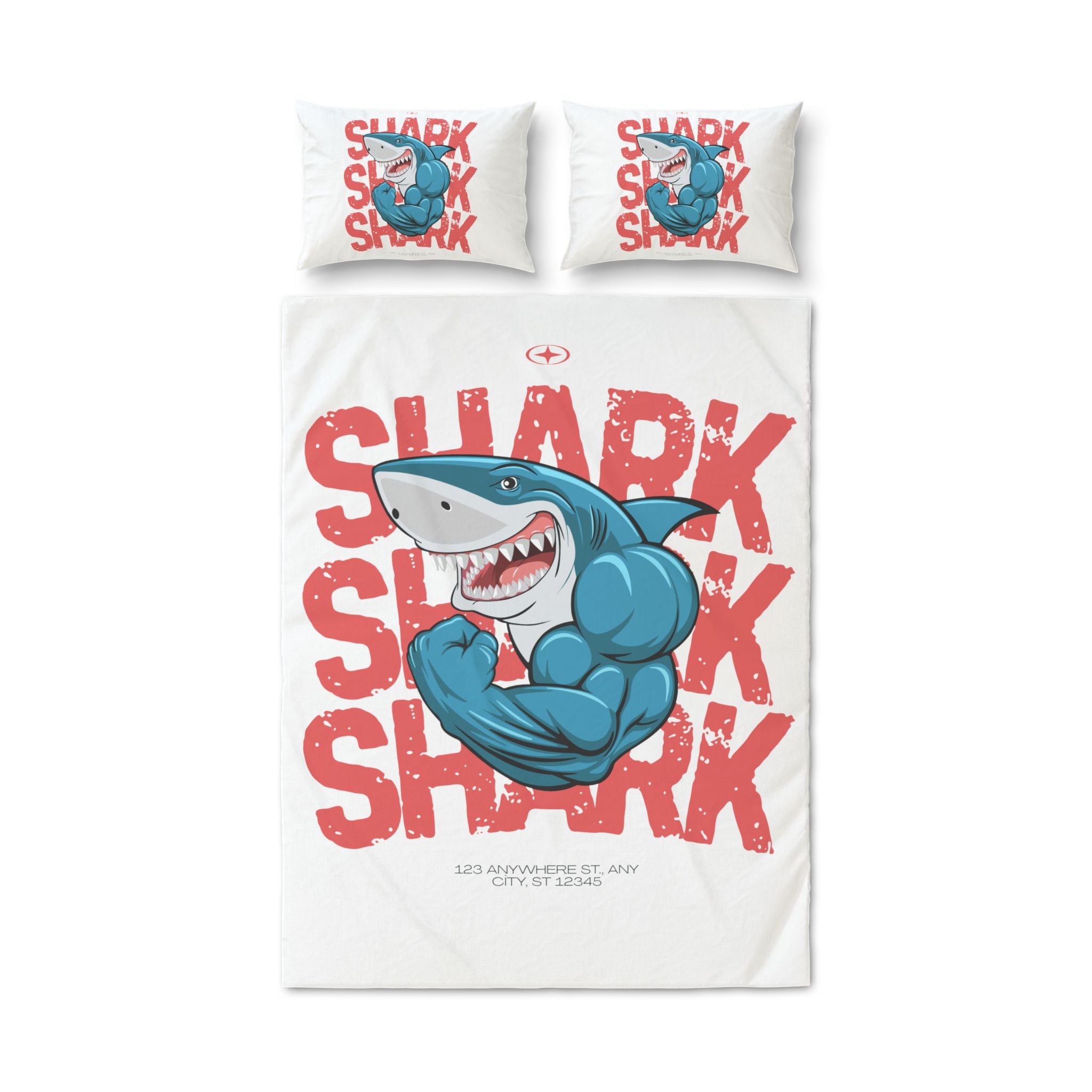 Shark Power Quilt Cover Set – 3-Piece Cartoon Shark Duvet & Pillowcase Set