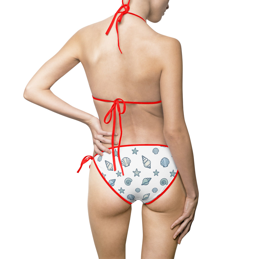 Seashell Pattern Bikini Swimsuit — Women's Tie-Side Triangle Bikini