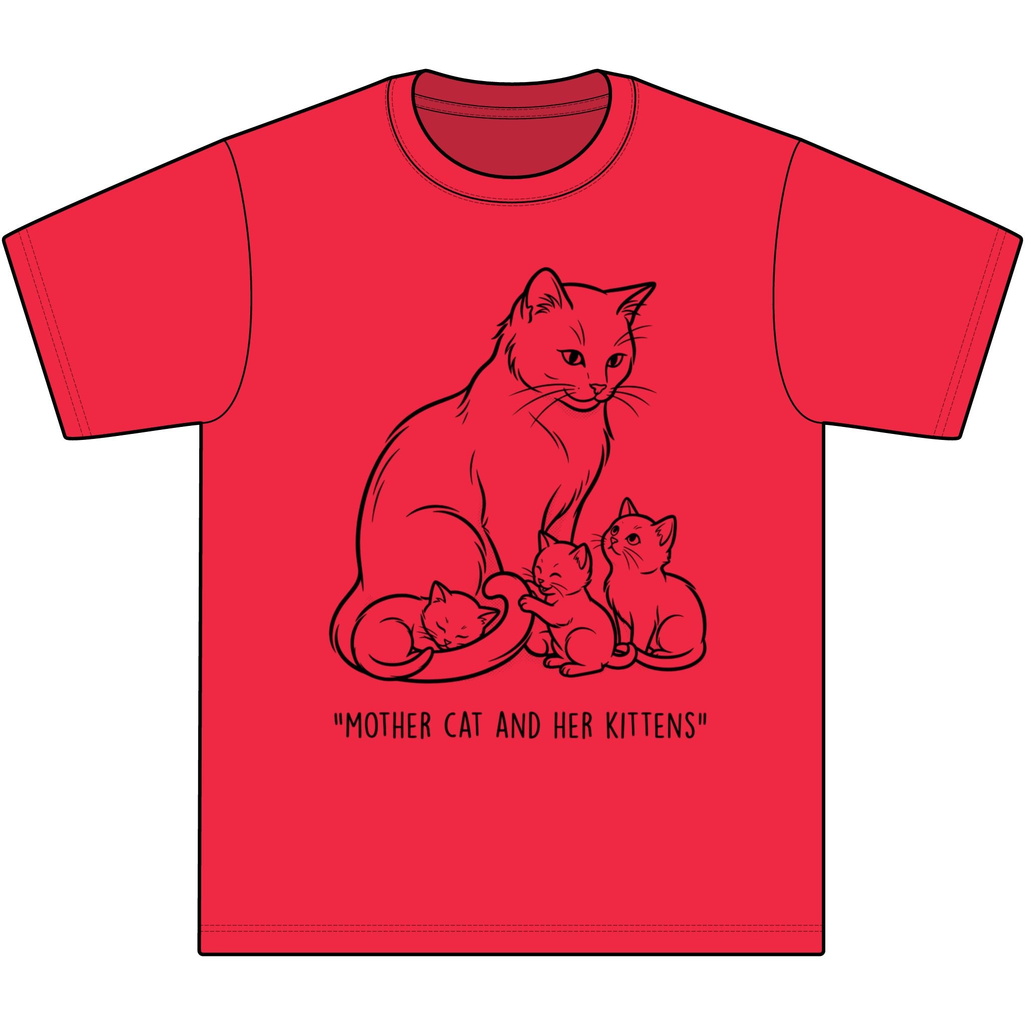 Mother Cat and Her Kittens T-Shirt — Cute Cat Mom Graphic Tee