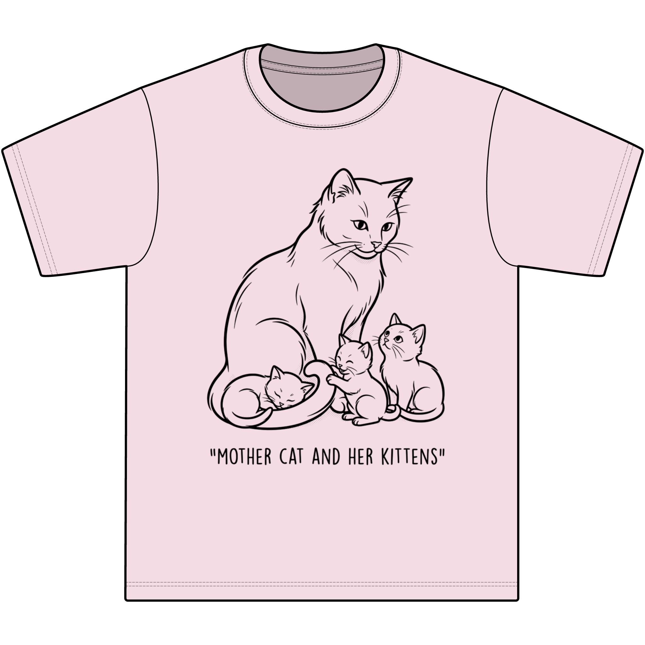 Mother Cat and Her Kittens T-Shirt — Cute Cat Mom Graphic Tee