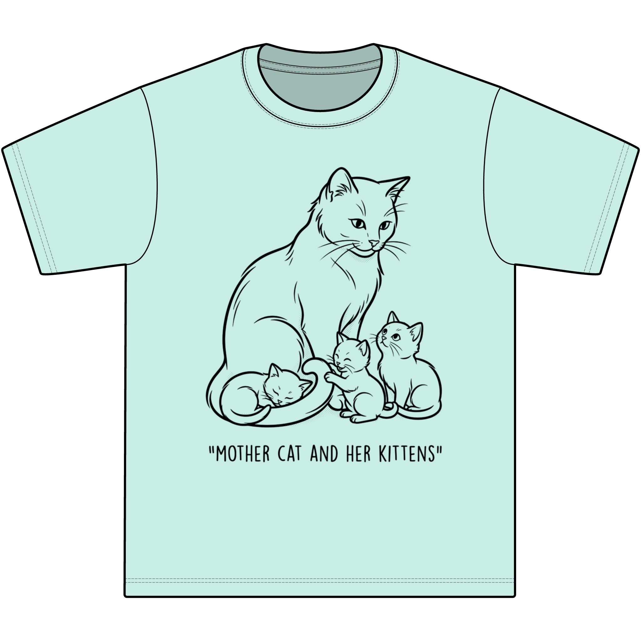 Mother Cat and Her Kittens T-Shirt — Cute Cat Mom Graphic Tee