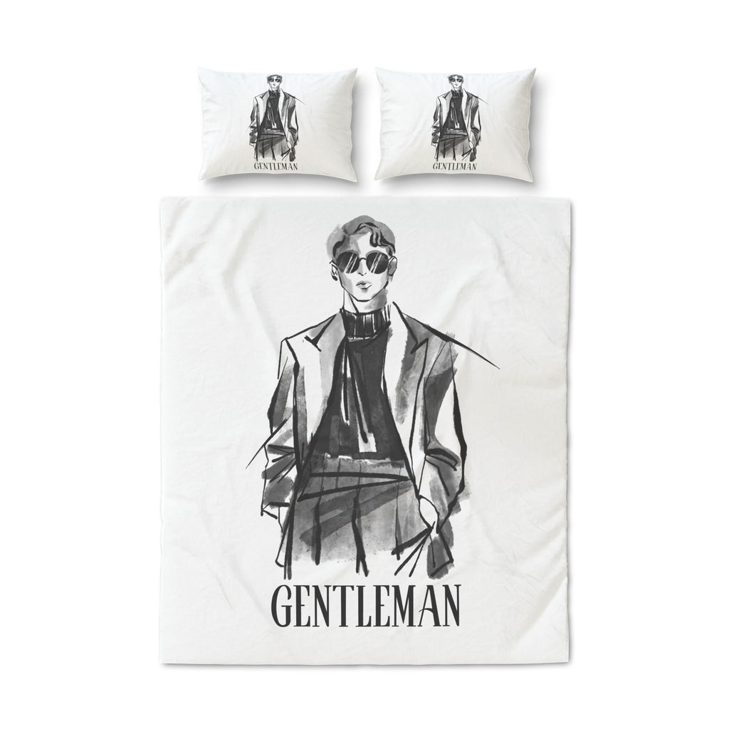 Gentleman Sketch Quilt Cover Set – Minimal Monochrome Bedding