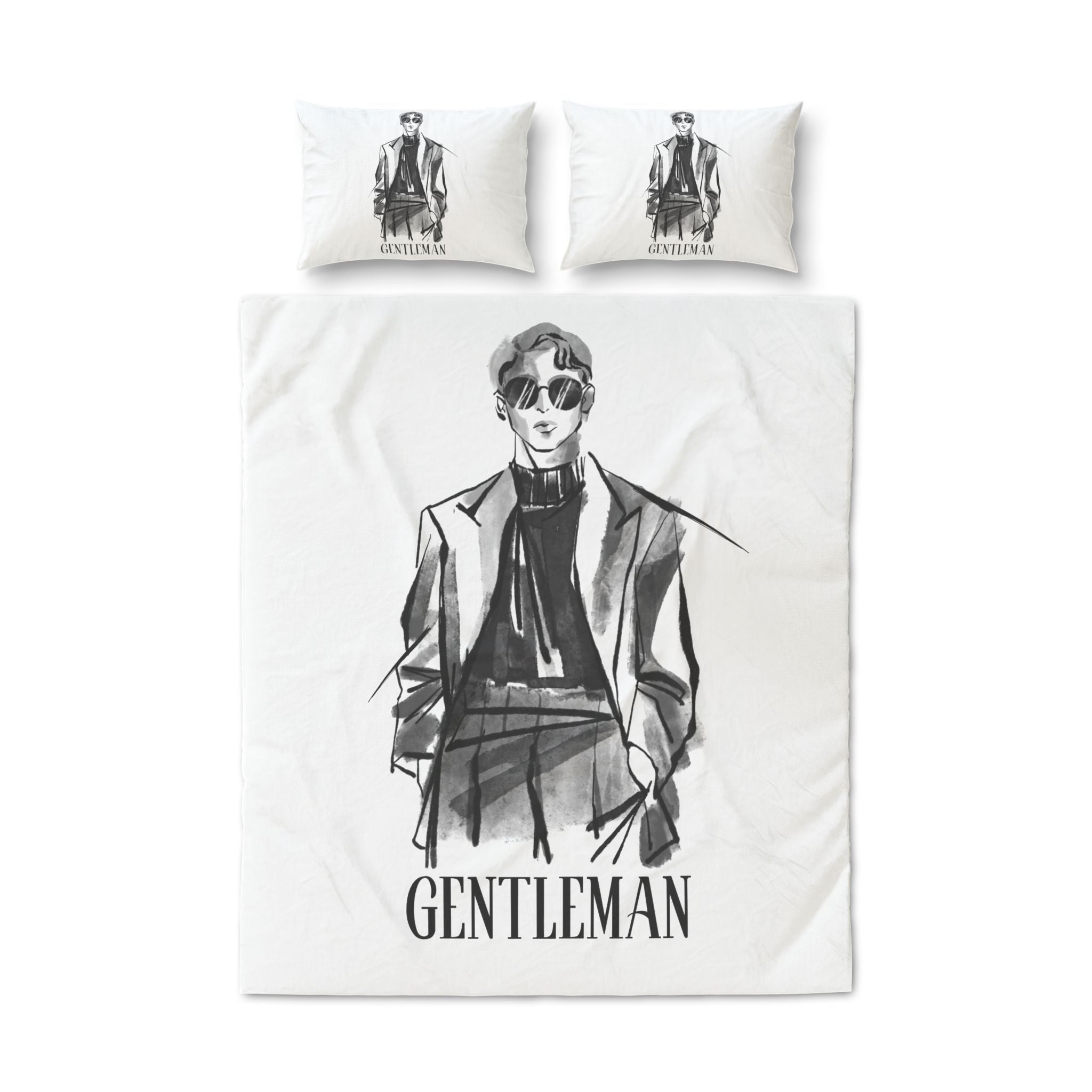 Gentleman Sketch Quilt Cover Set – Minimal Monochrome Bedding