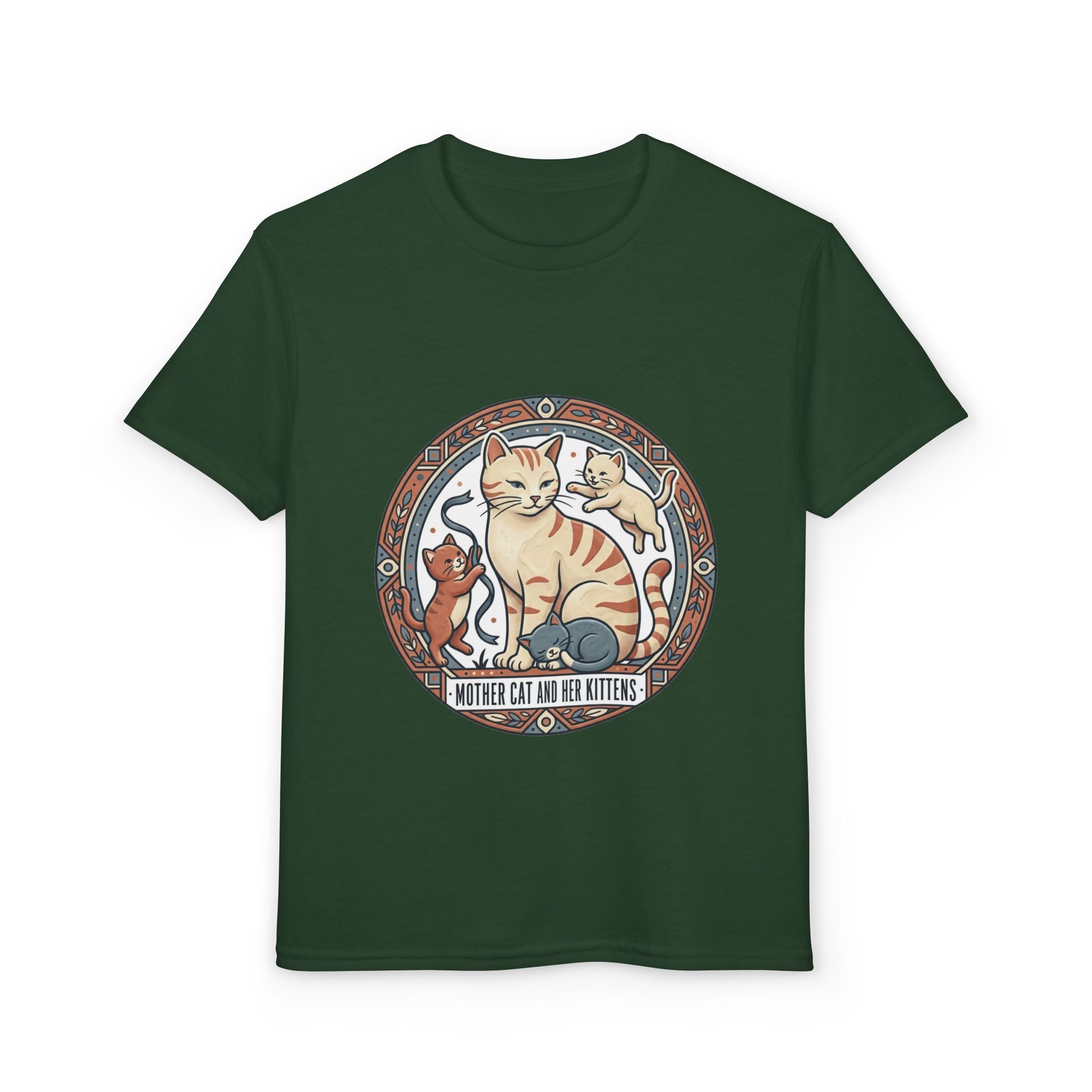 Kids' Cat Mom & Kittens Youth T-Shirt — Cute Mother Cat Illustration