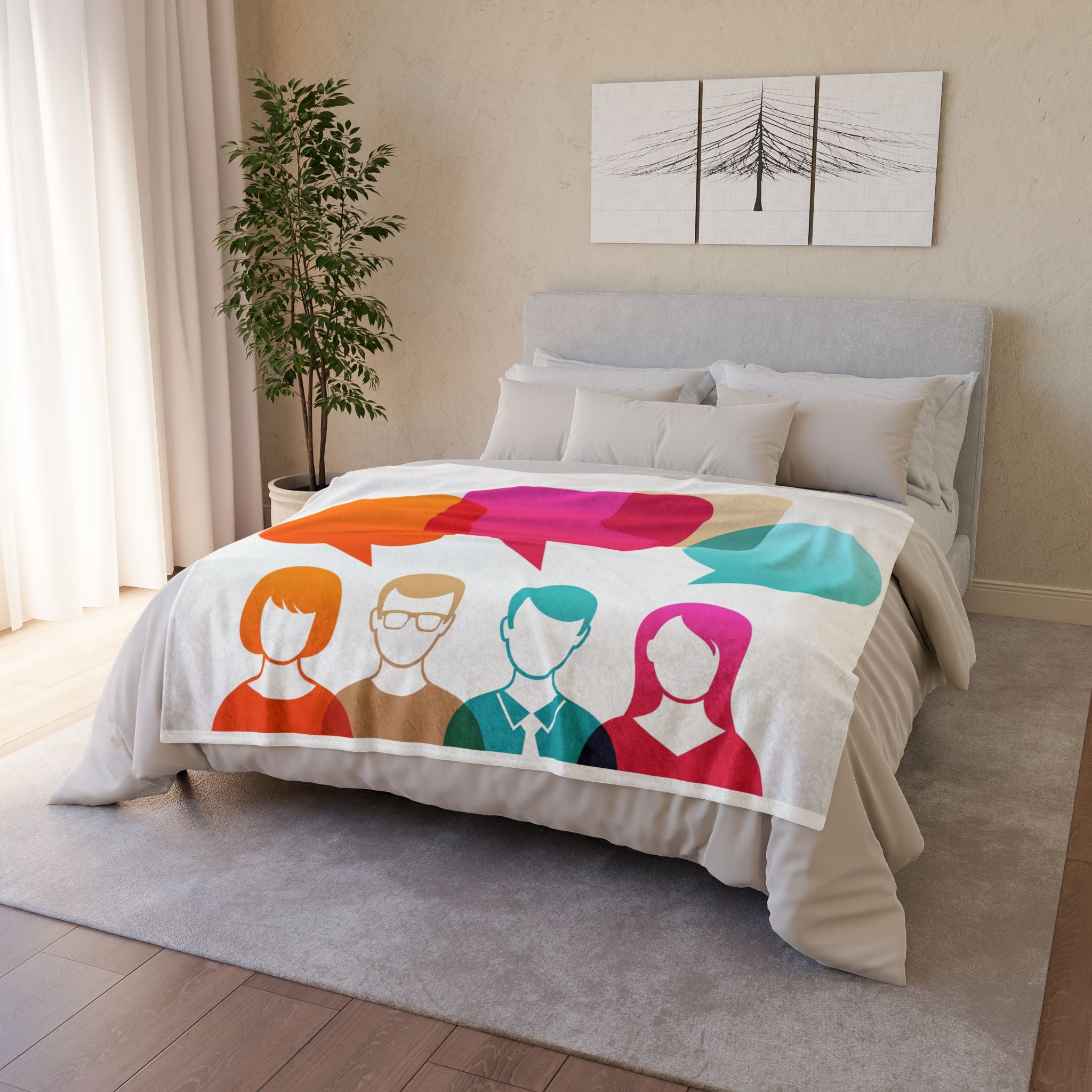 Conversation Community Throw Blanket — Colorful Speech Bubble People Design