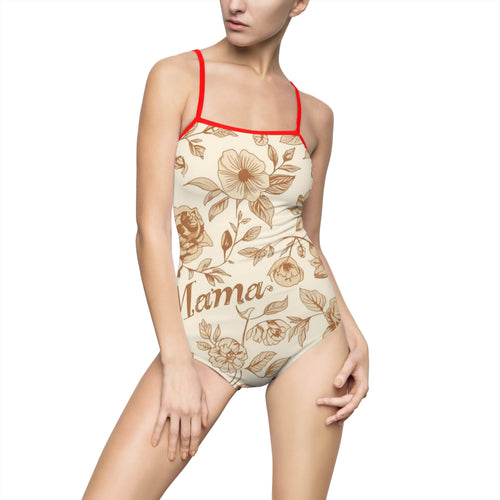 Mama Floral One-Piece Swimsuit — Vintage Beige Floral Print