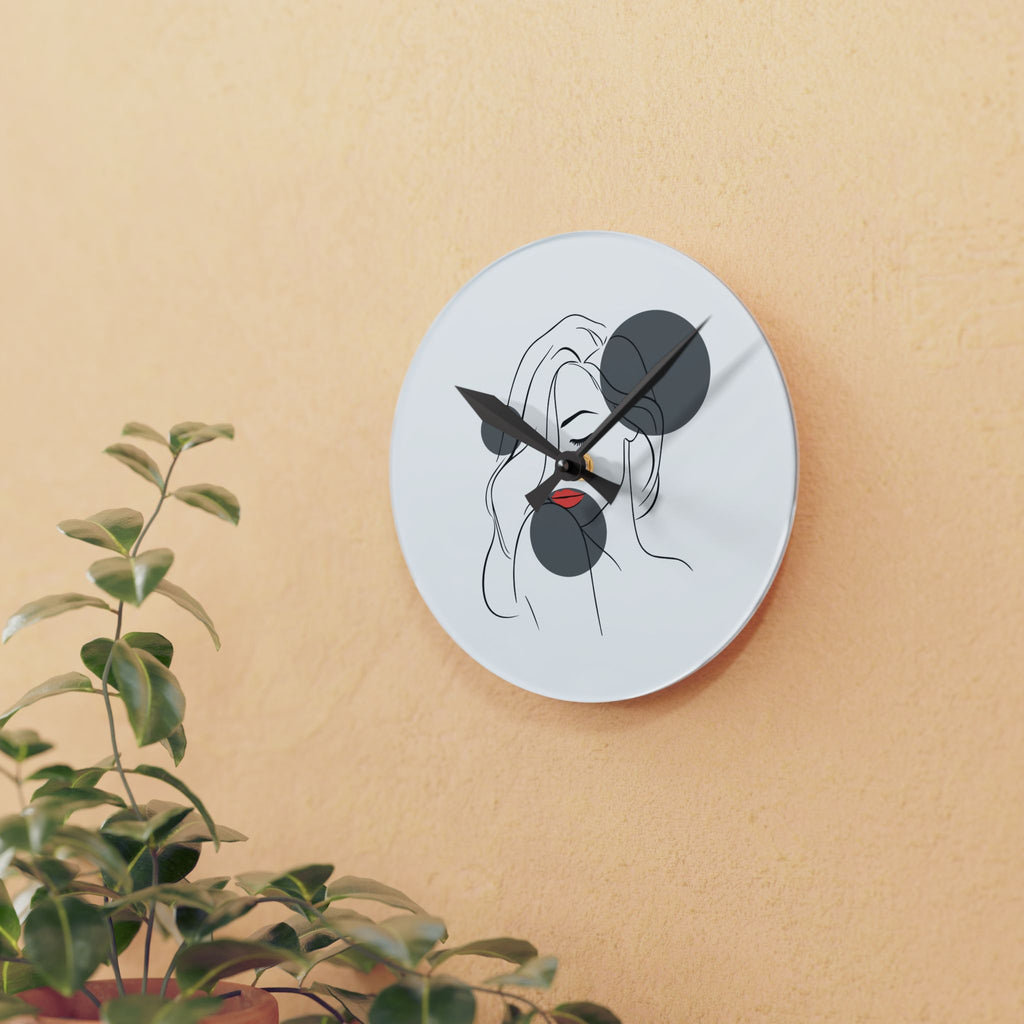 Minimalist Line Art Face Acrylic Wall Clock — Modern Abstract Portrait Decor