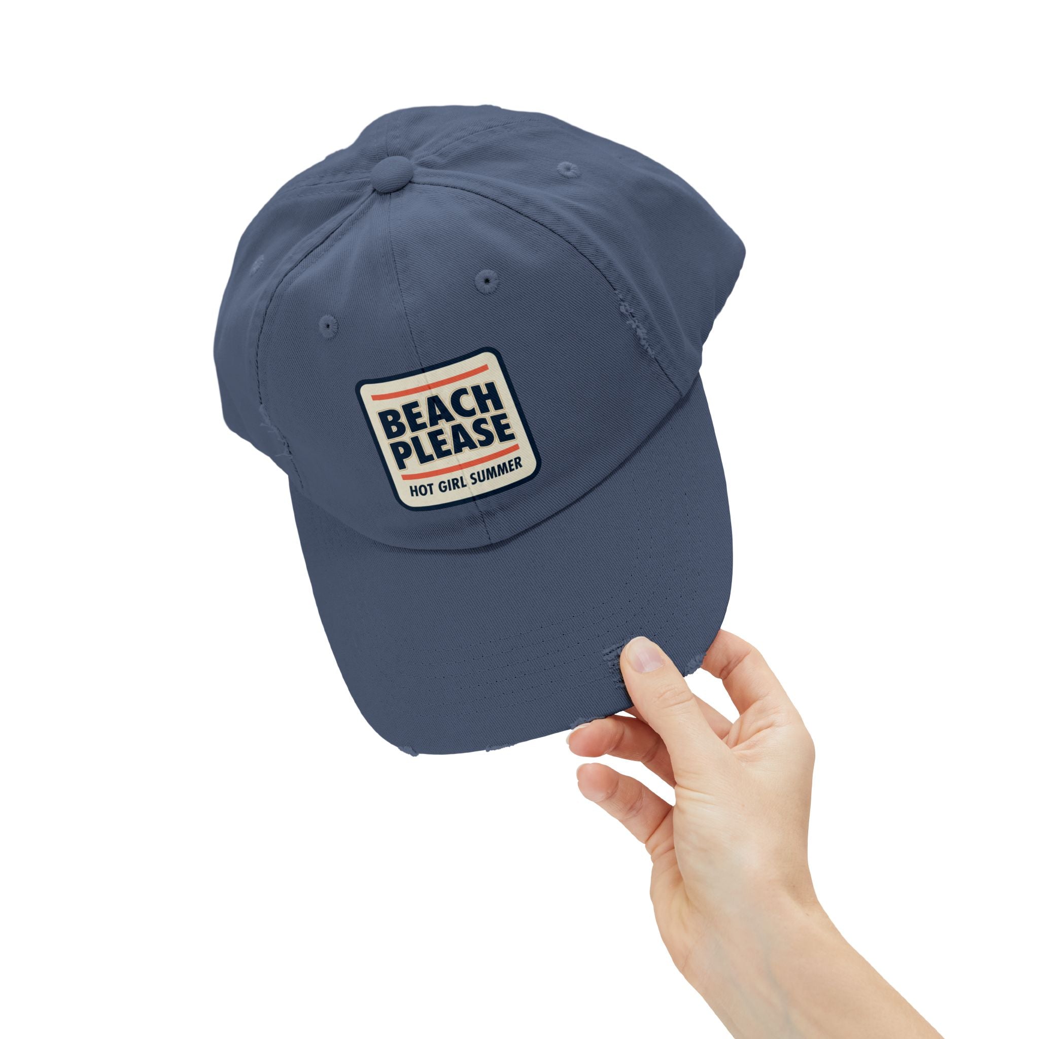Beach Please Distressed Cap - "Hot Girl Summer" Retro Patch Baseball Hat