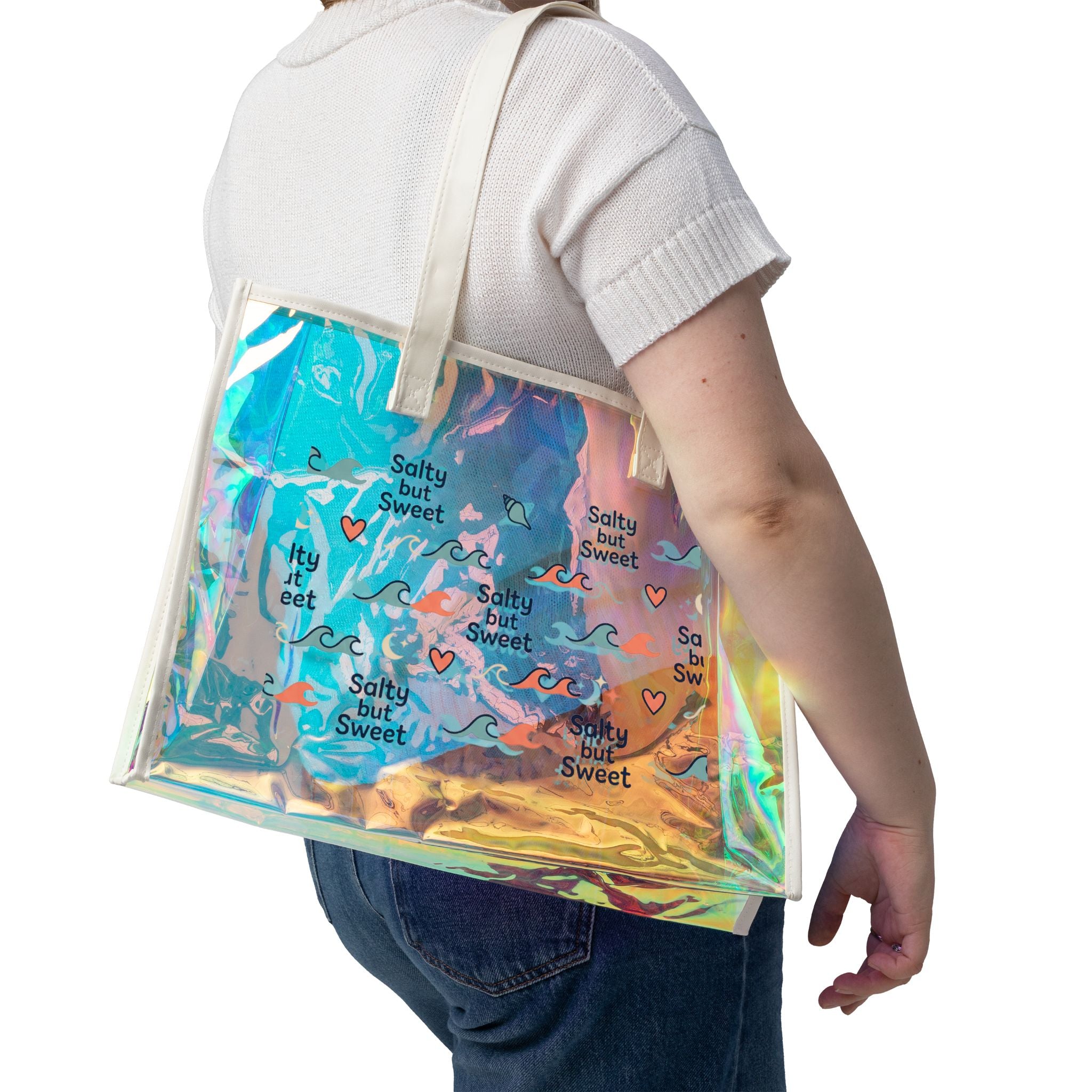 Holographic Beach Tote Bag — 'Salty but Sweet' Iridescent Carryall