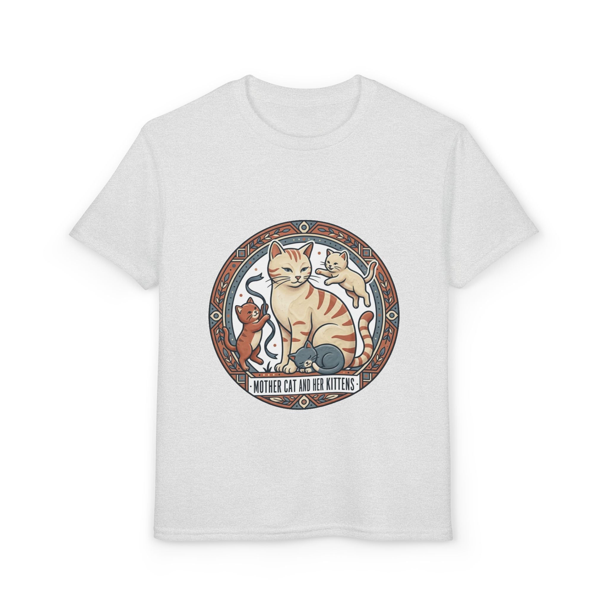 Kids' Cat Mom & Kittens Youth T-Shirt — Cute Mother Cat Illustration